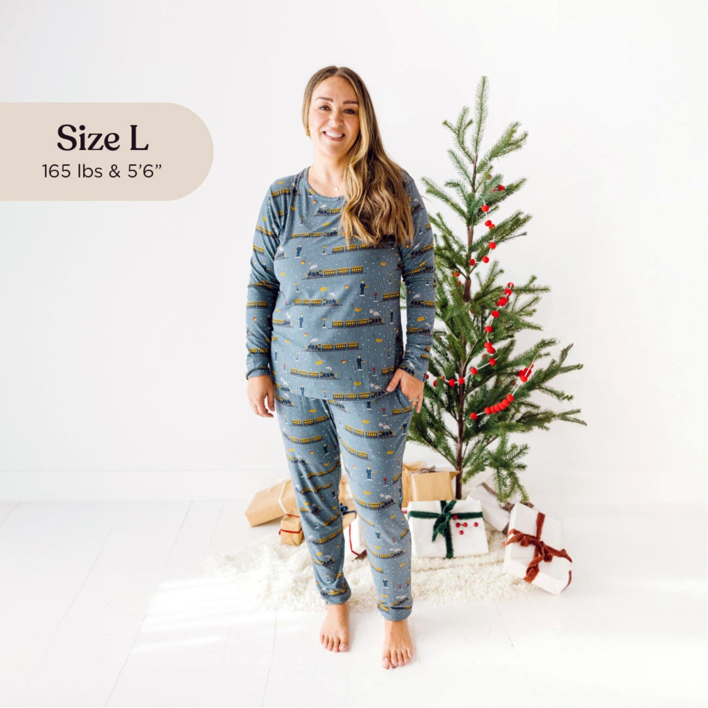 Christmas Trains Small Ribbed Women's Pants