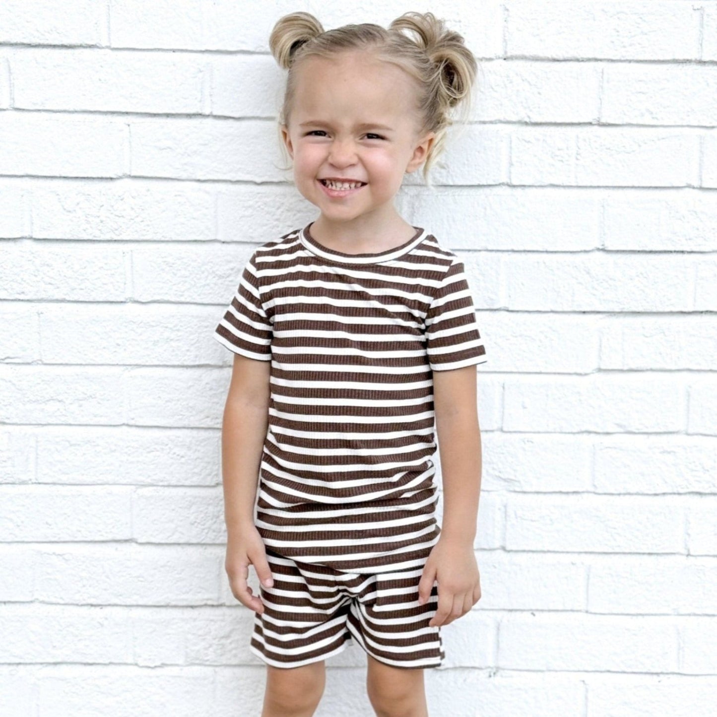 Pinecone Big Stripe Small Ribbed Shorts Two-Piece Set