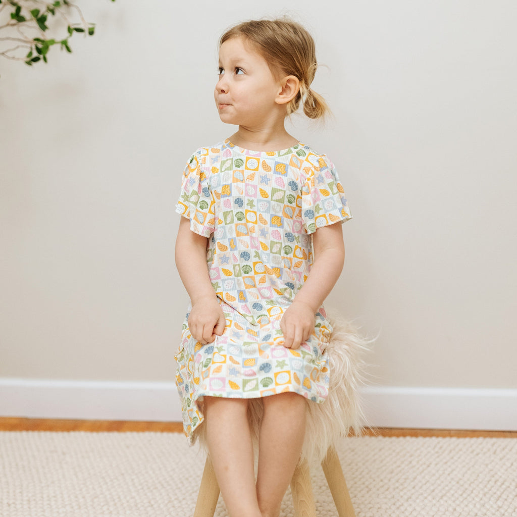 Checkered Seashells Small Ribbed Pocket Dress