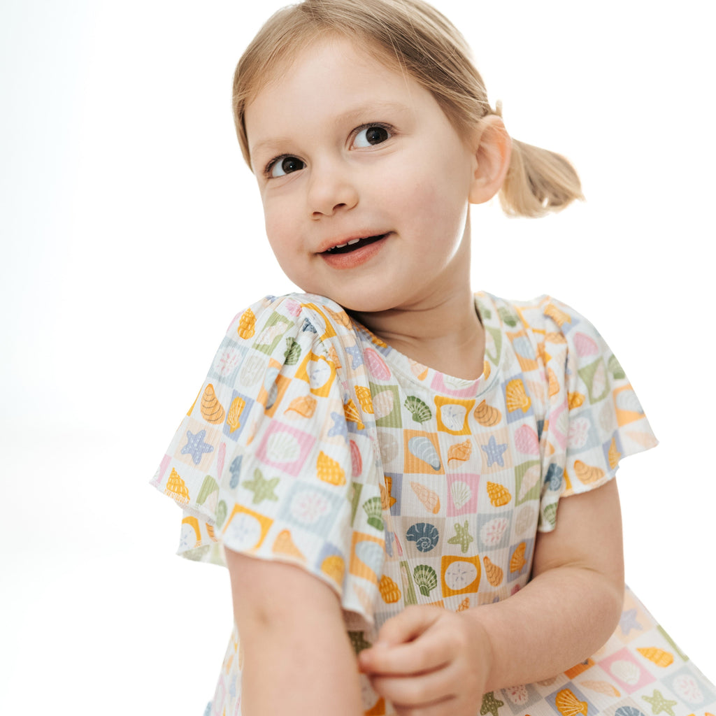 Checkered Seashells Small Ribbed Pocket Dress