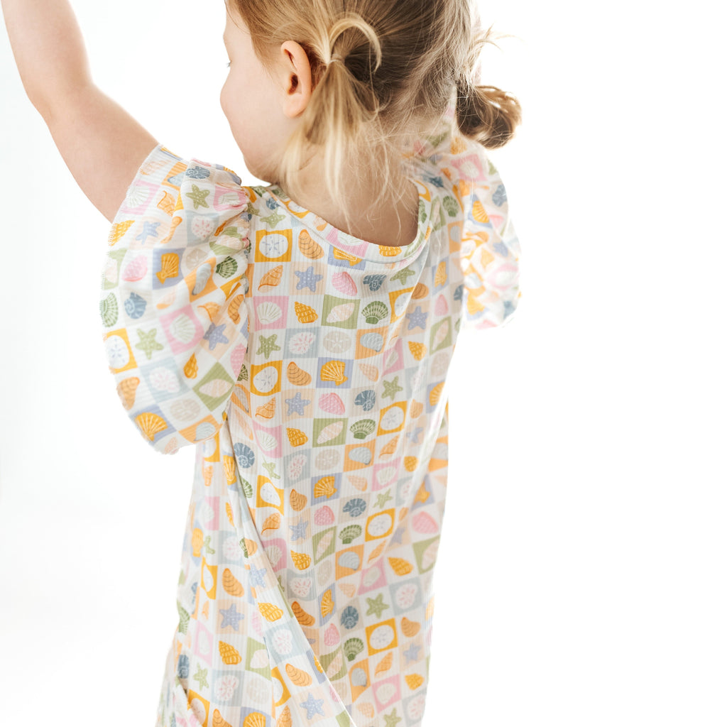 Checkered Seashells Small Ribbed Pocket Dress