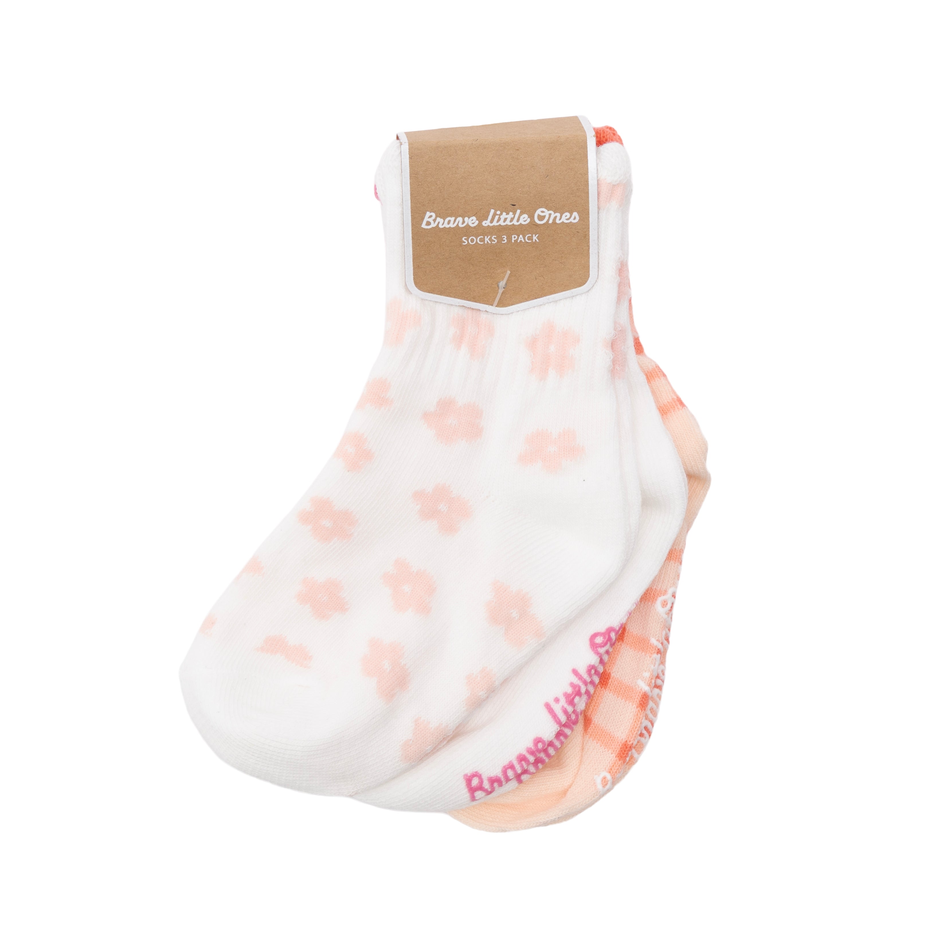 Gingham & Pink Daisies Ruffle Socks 3 Pack