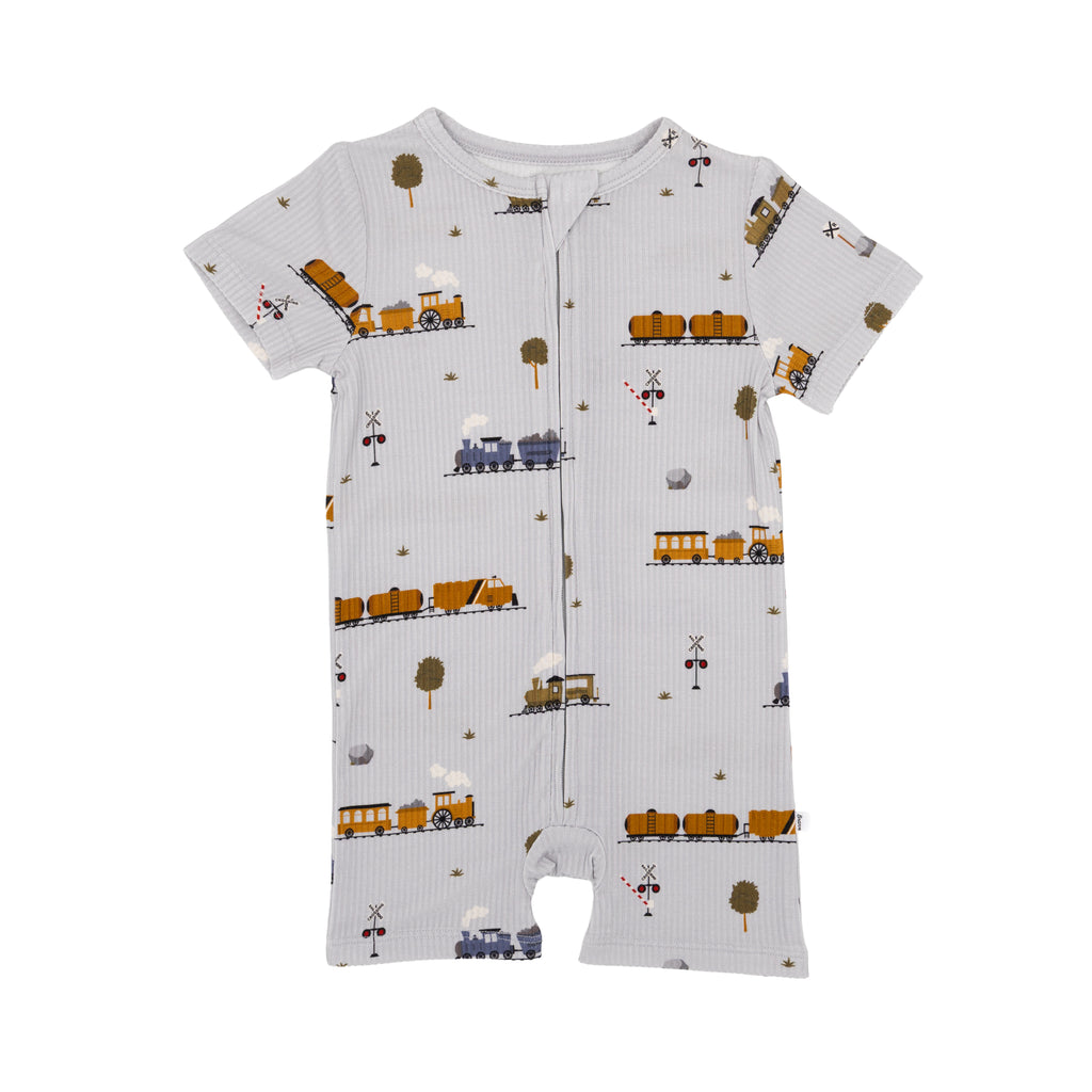 Trains Small Ribbed Summer Zip Romper