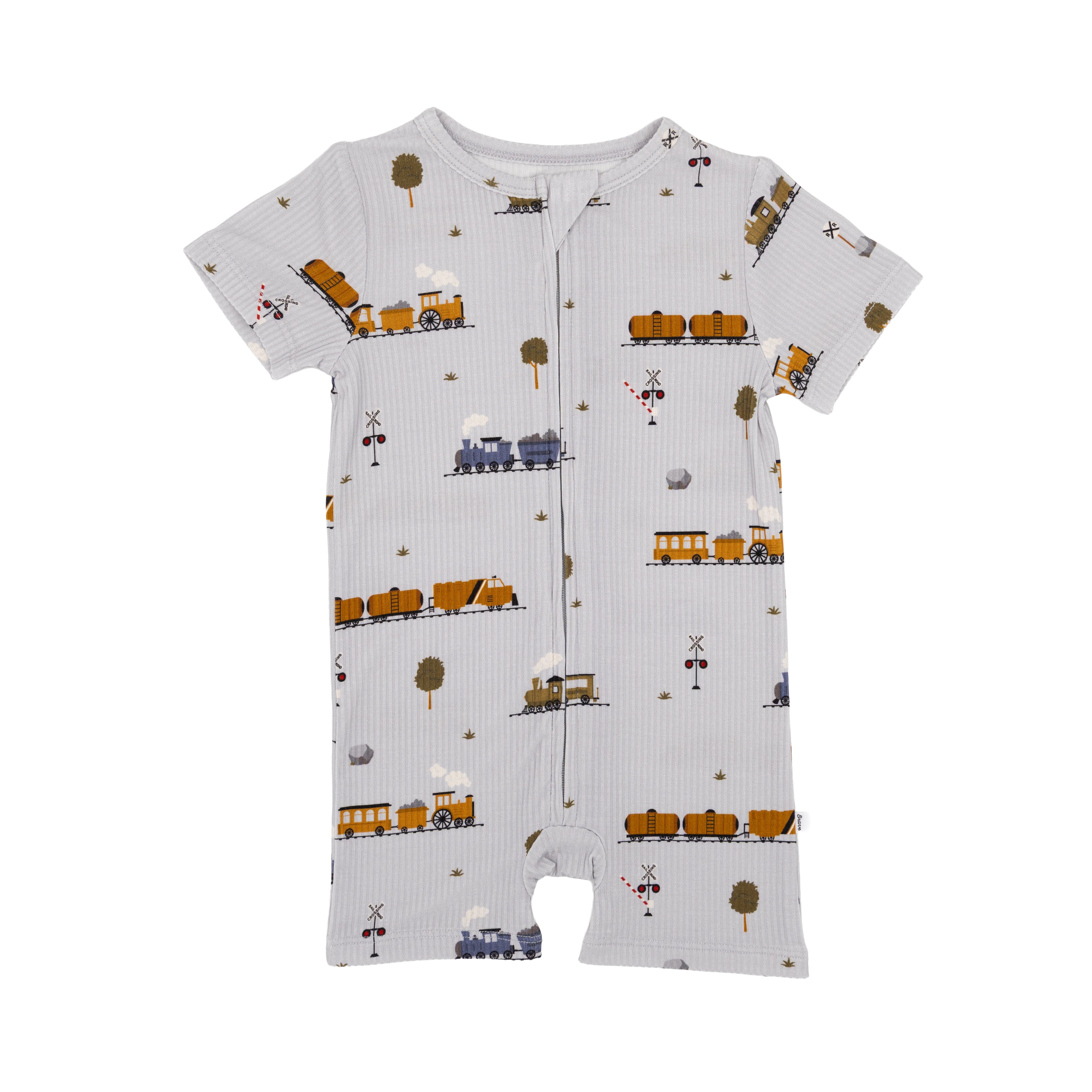 Trains Small Ribbed Summer Zip Romper