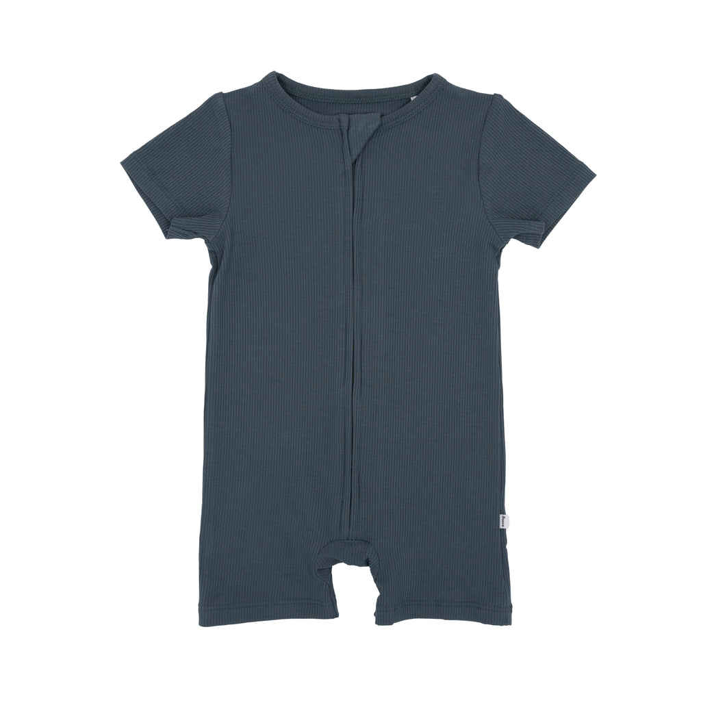 Dark Steel Blue Small Ribbed Summer Zip Romper