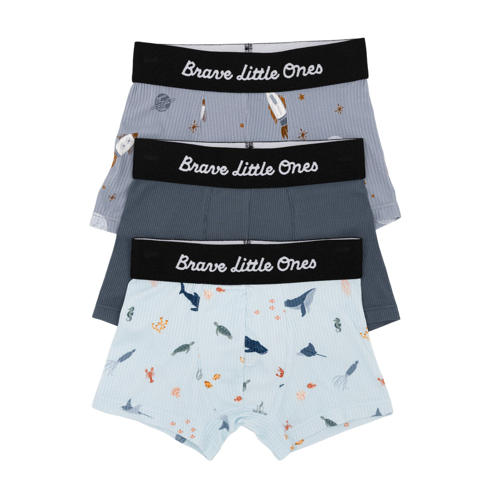 Under The Sea, Dark Steel Blue and Space Explorers Boxer Brief 3 pack
