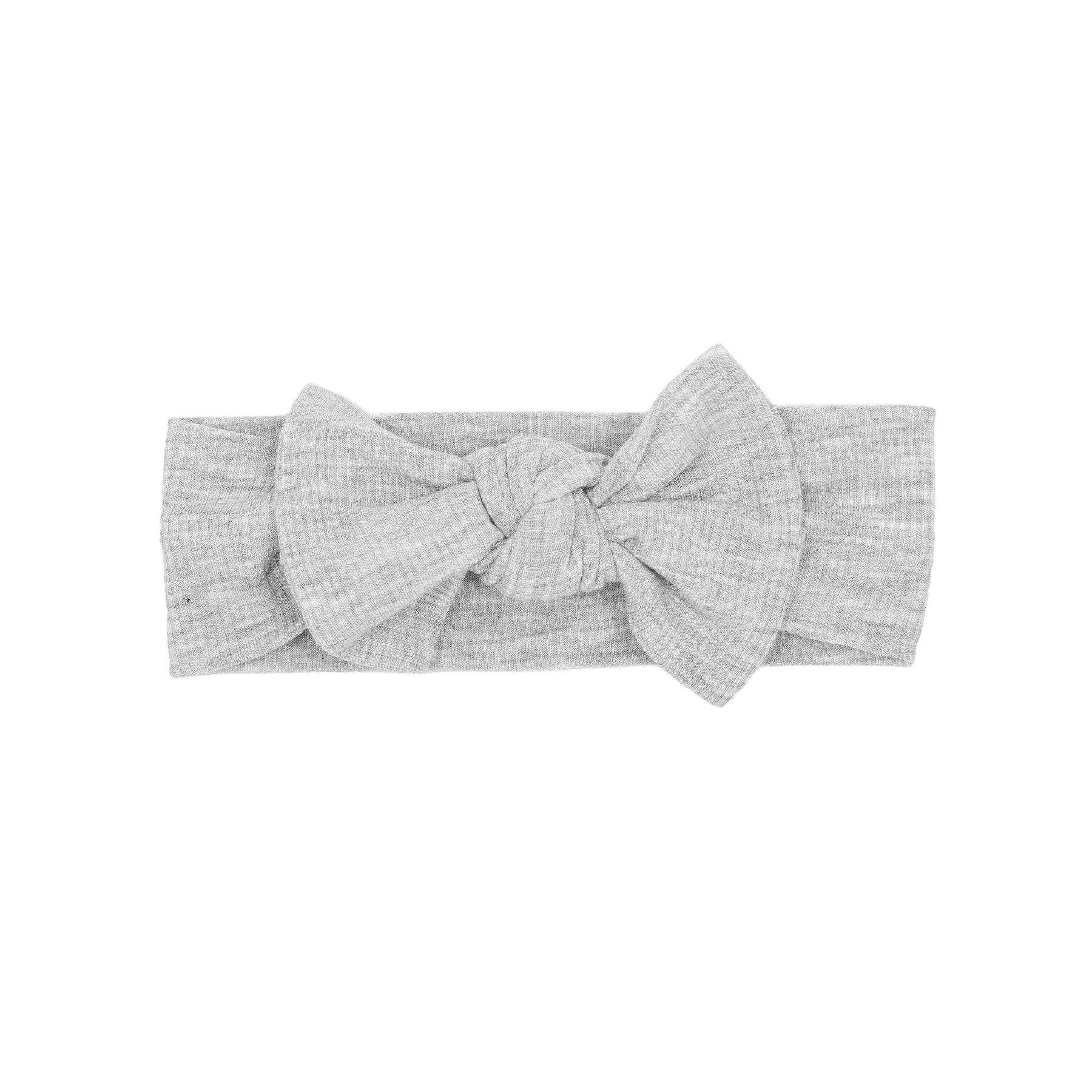 Gray heathered headband with a large bow on a white background