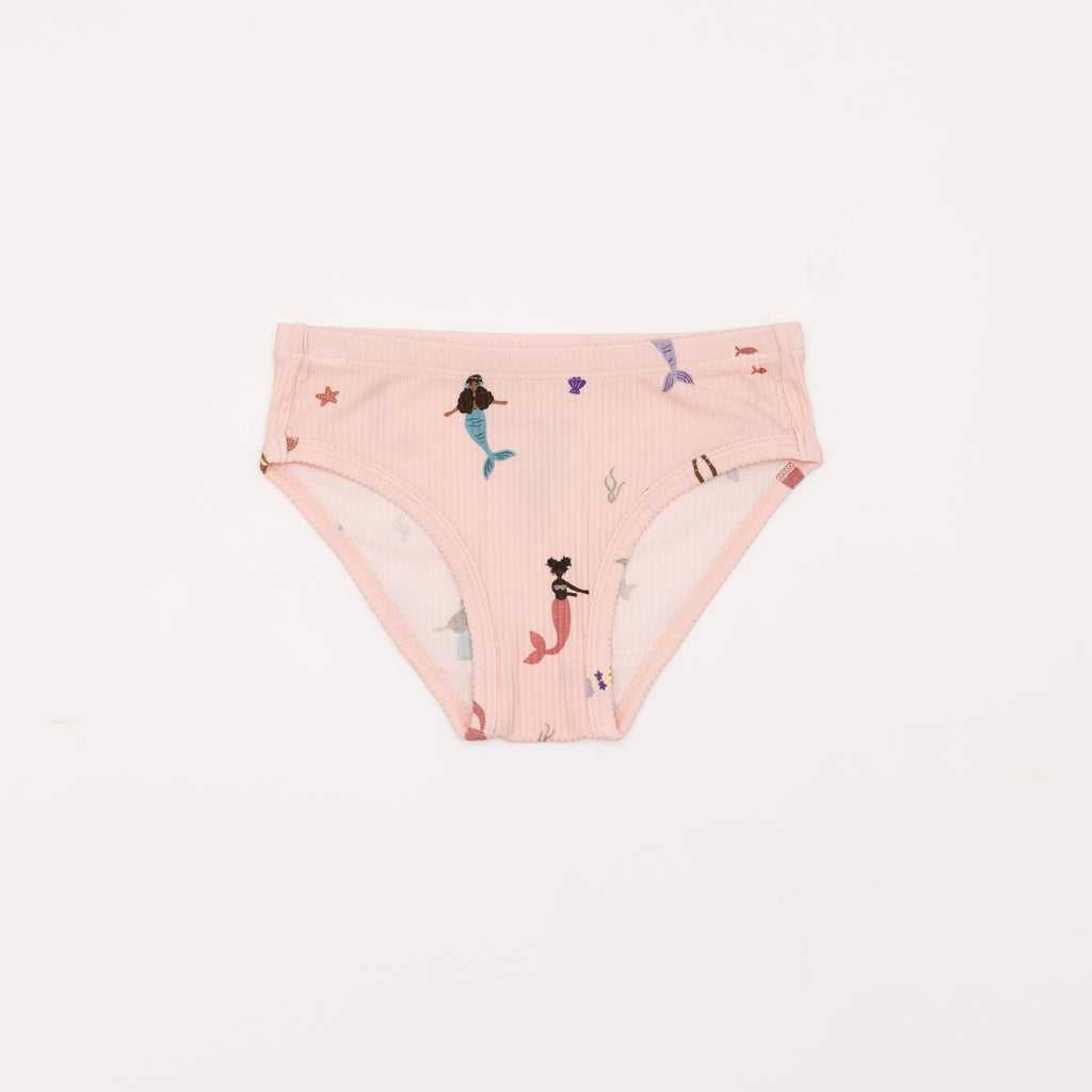 Pink underwear with mermaid pattern on a white background