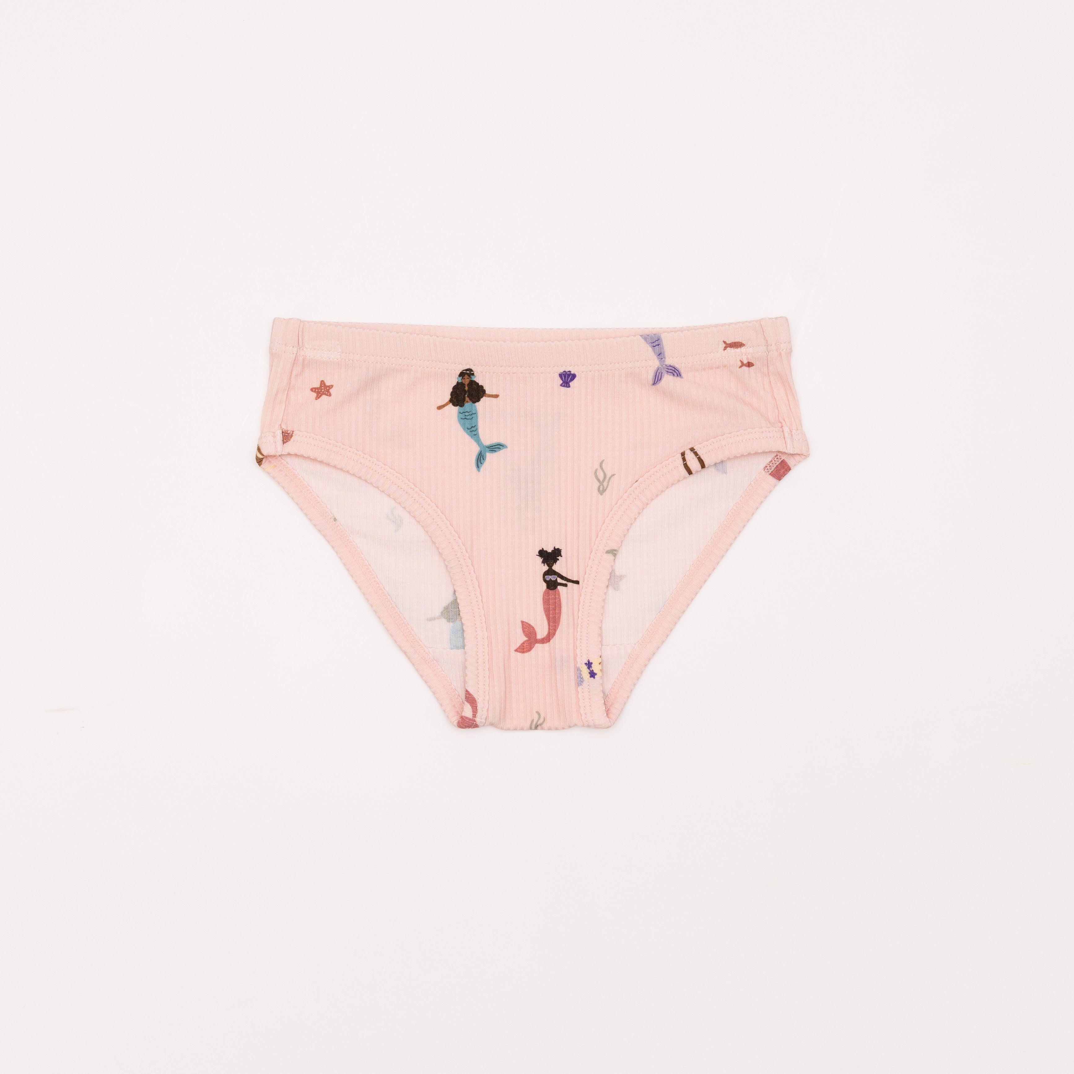 Pink underwear with mermaid pattern on a white background