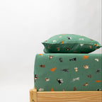 Dogs Green Twin Sheet With Pillow Case