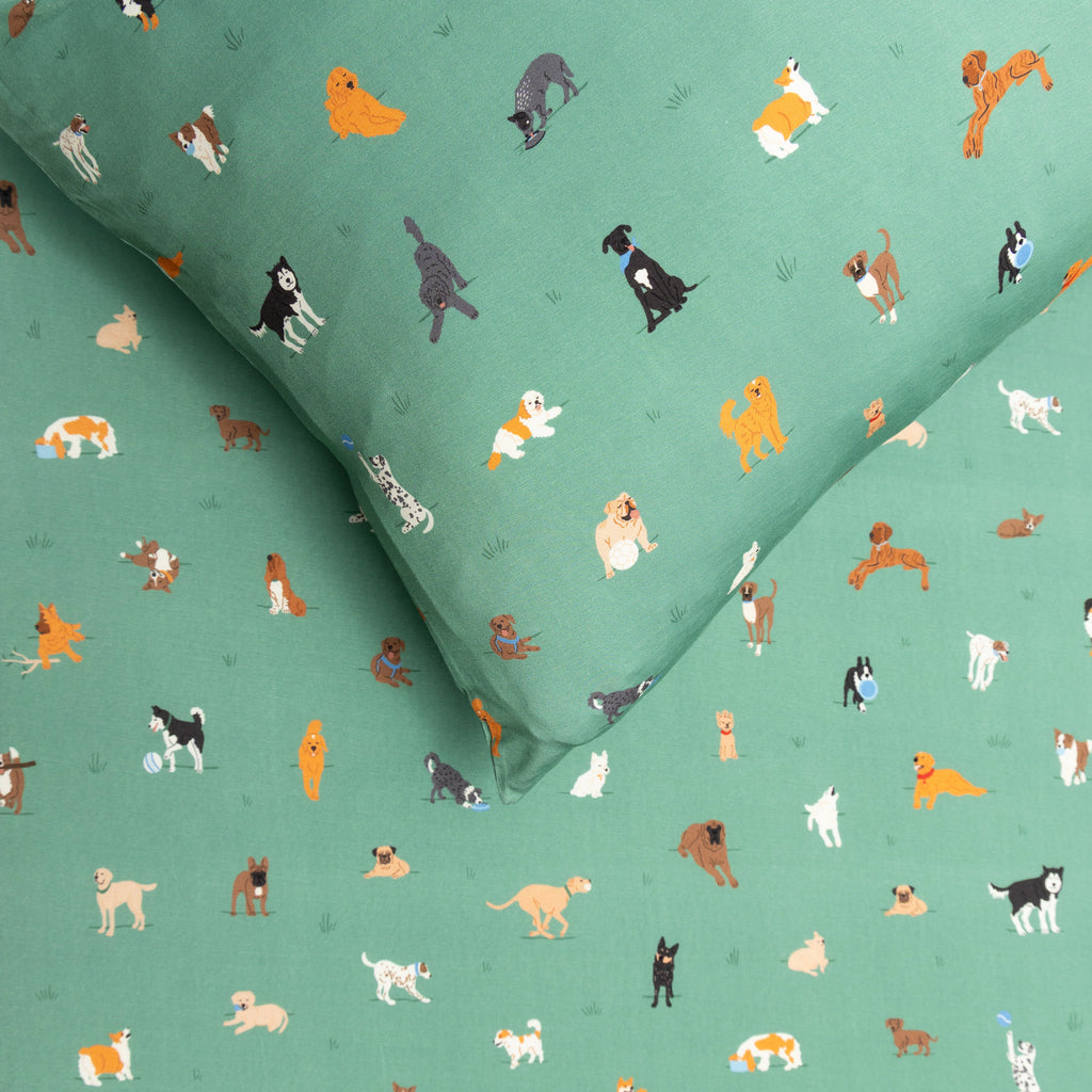 Dogs Green Twin Sheet With Pillow Case