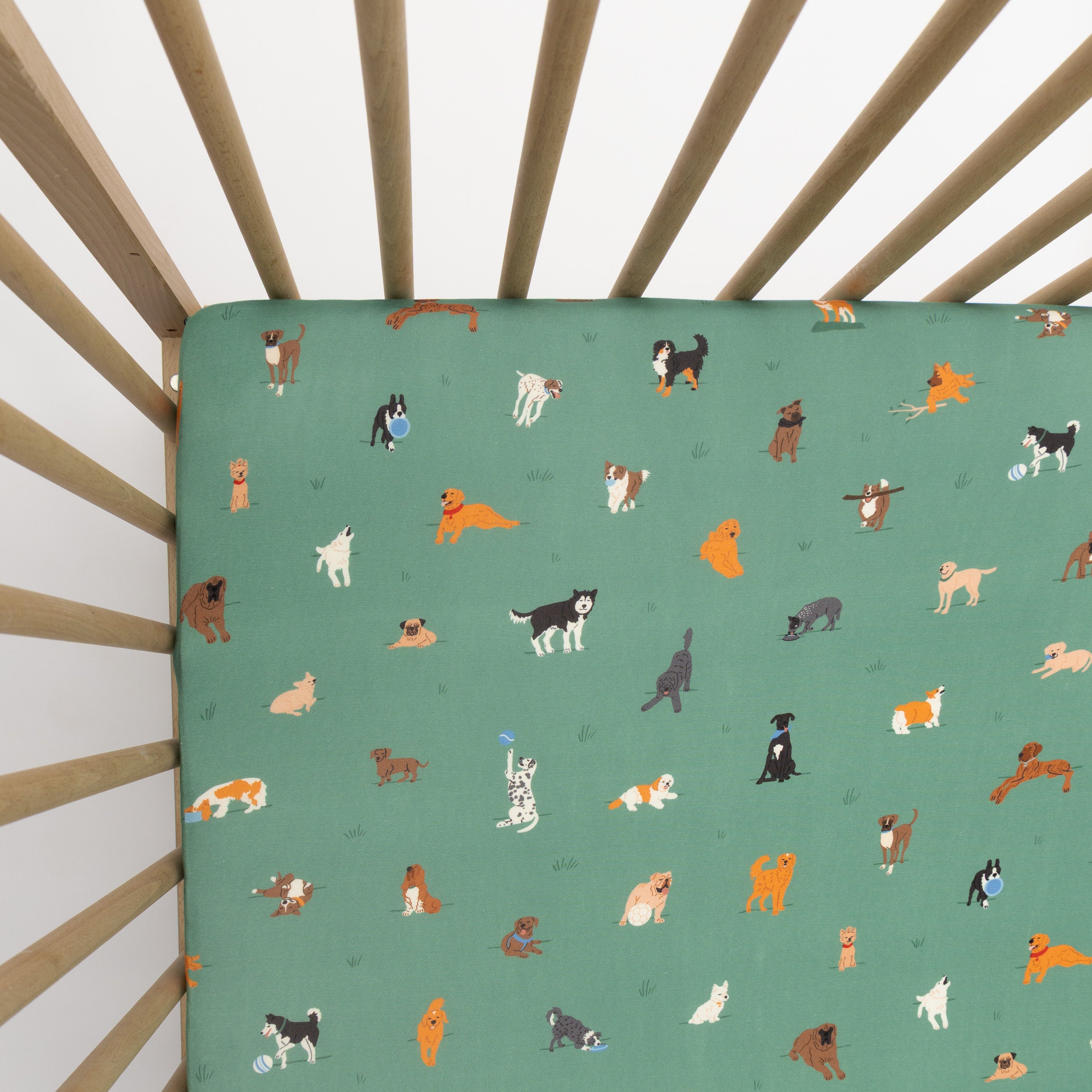 Dogs Green Crib Sheet