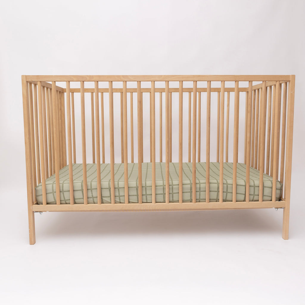 Grid Sage Green Crib Sheet