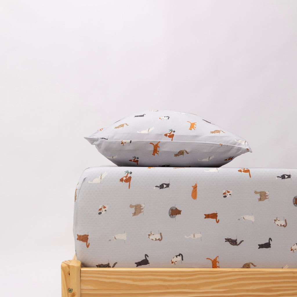 Cats Gray Twin Sheet With Pillow Case