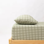 Grid Sage Green Twin Sheet With Pillow Case