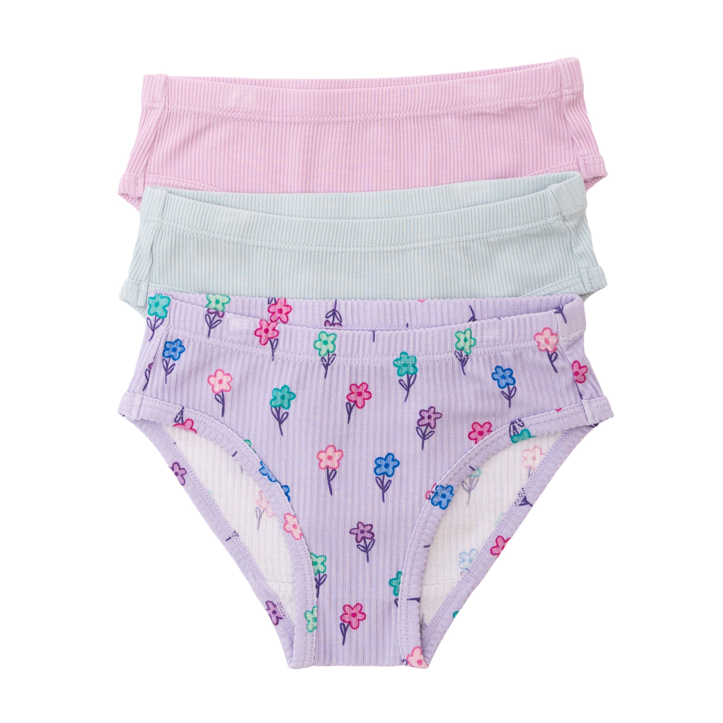 Lilac Daisies, Harbor Blue and Lilac Mist Small Ribbed Underwear 3 pack