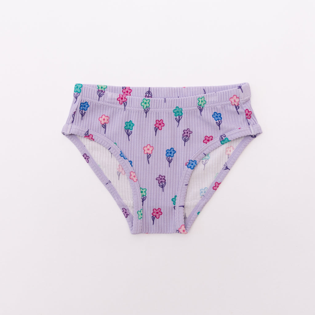 Lilac Daisies, Harbor Blue and Lilac Mist Small Ribbed Underwear 3 pack