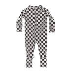 Checkered Lightning Bolt Small Ribbed Zip Romper
