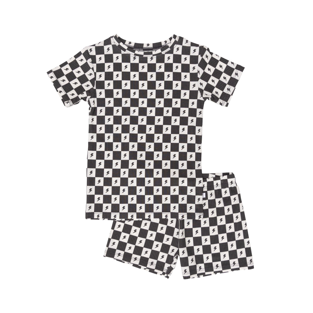 Checkered Lightning Bolt Small Ribbed Shorts Two-Piece Set