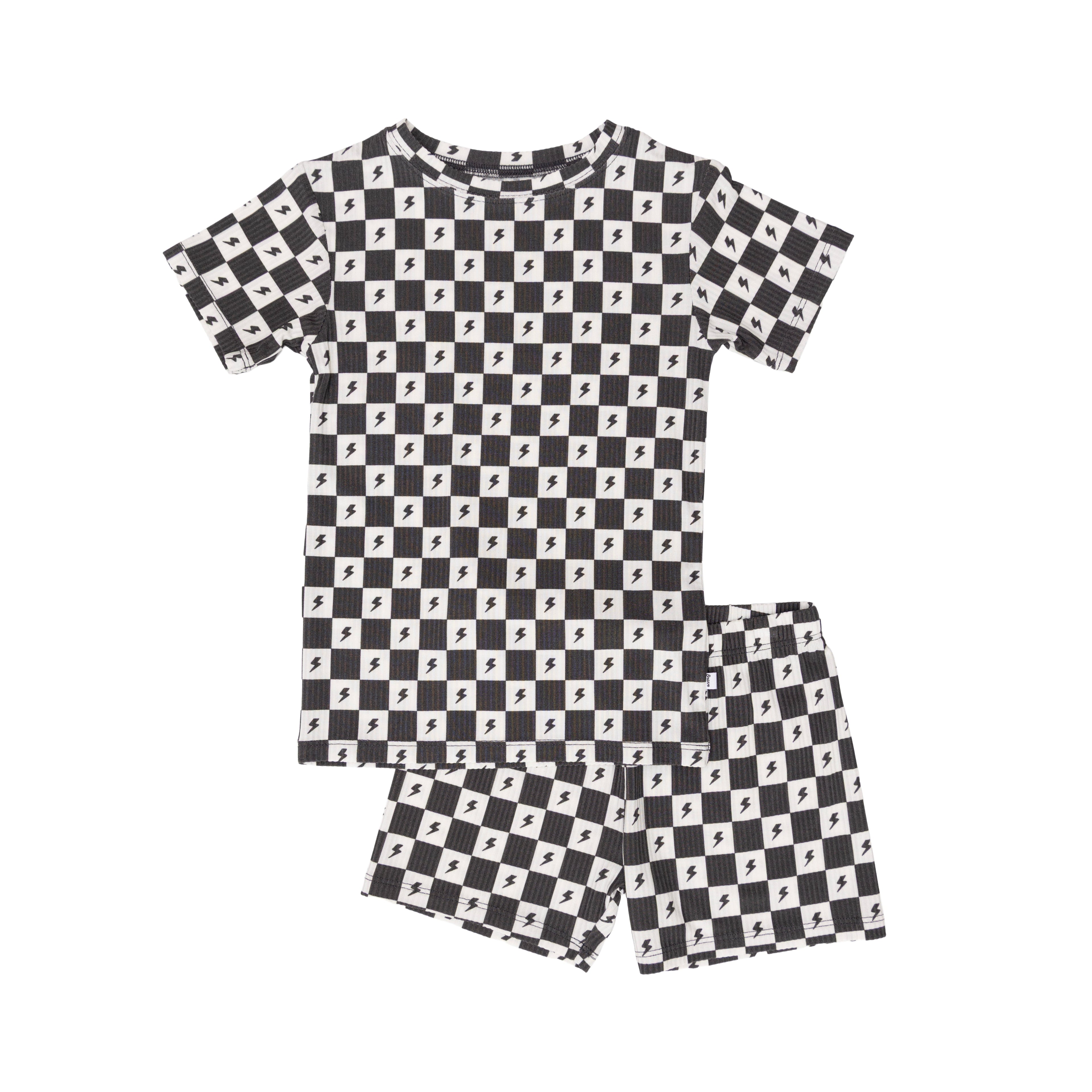 Checkered Lightning Bolt Small Ribbed Shorts Two-Piece Set