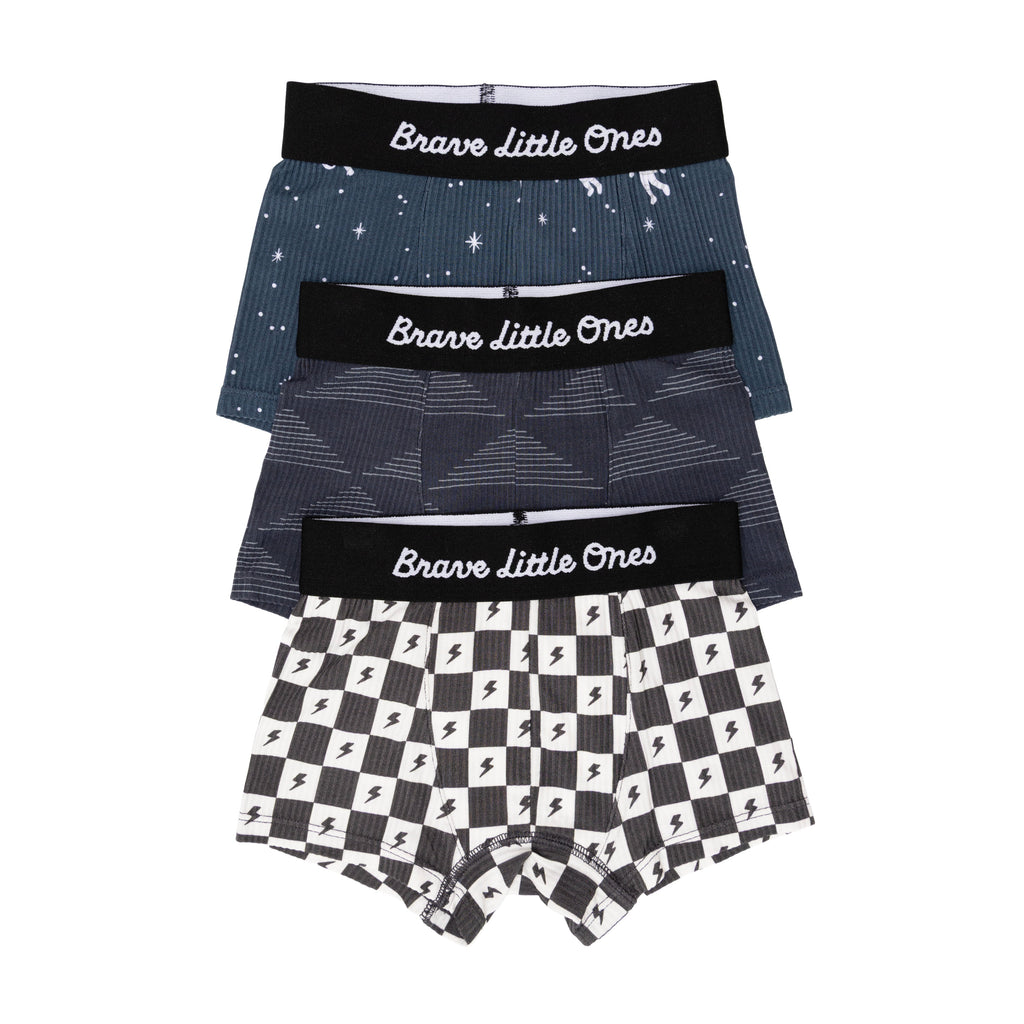 Checkered Lightning Bolt, Triangles and Astronauts Small Ribbed Boxer Brief 3 pack
