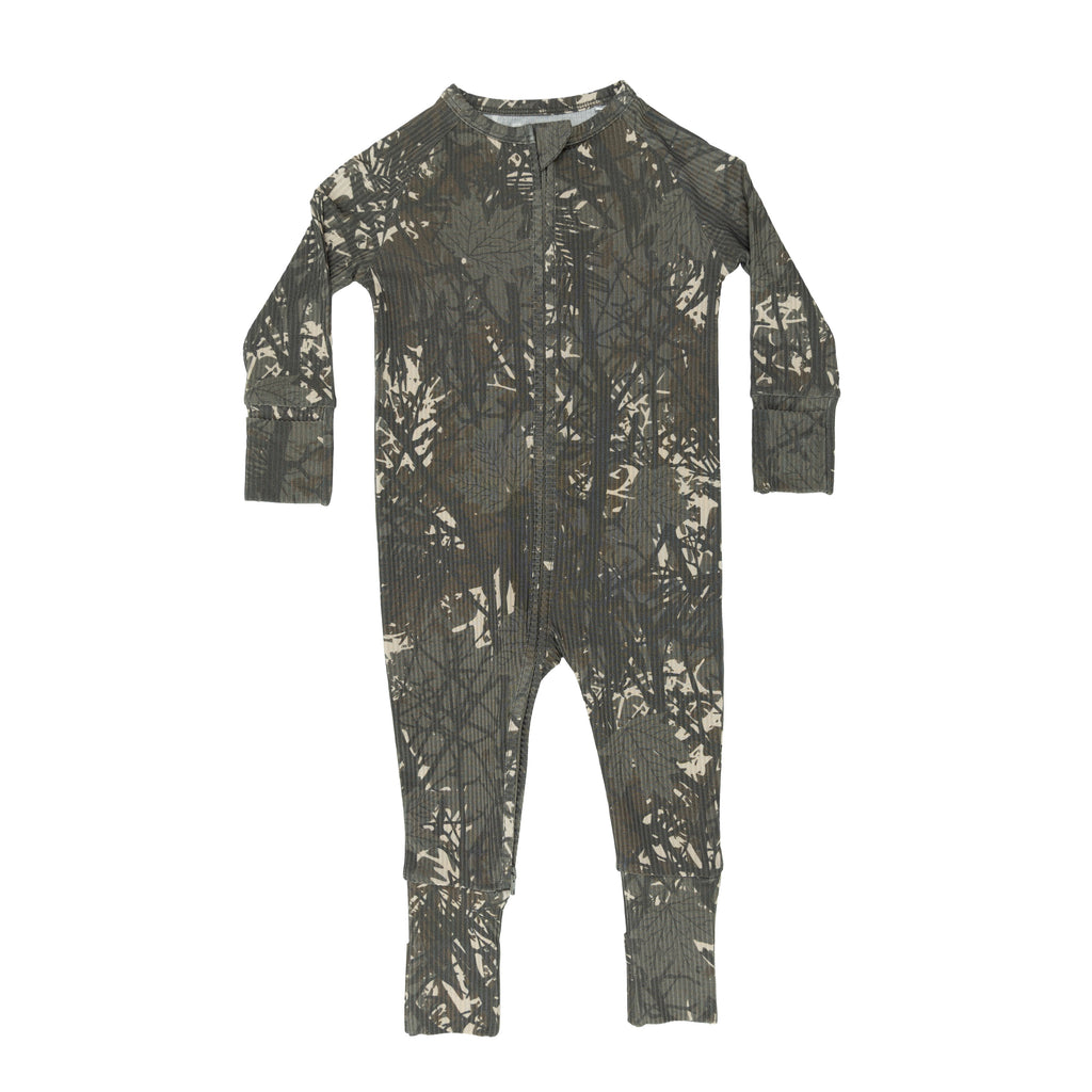 Woodland Camo Small Ribbed Zip Romper
