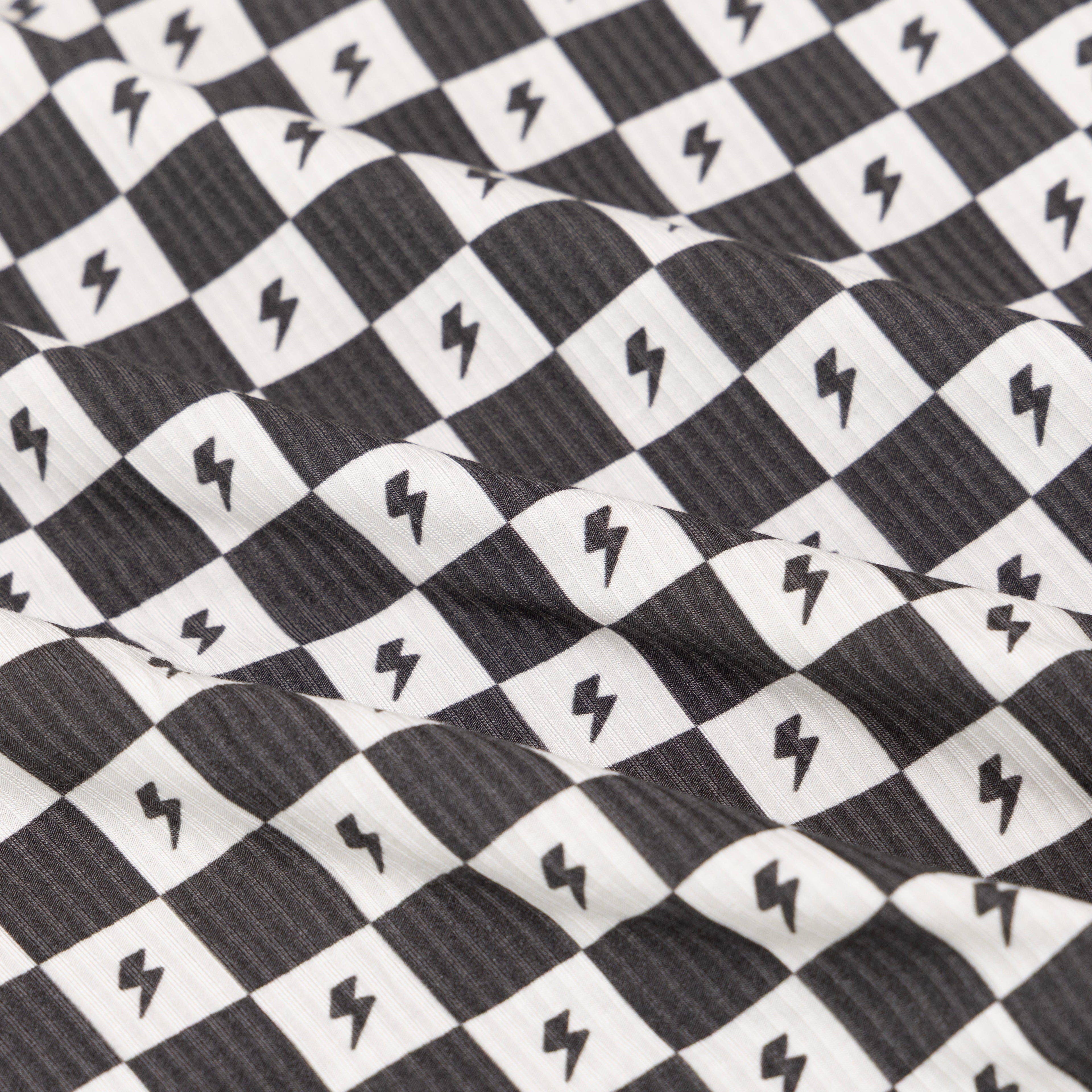 Checkered Lightning Bolt Small Ribbed Zip Romper