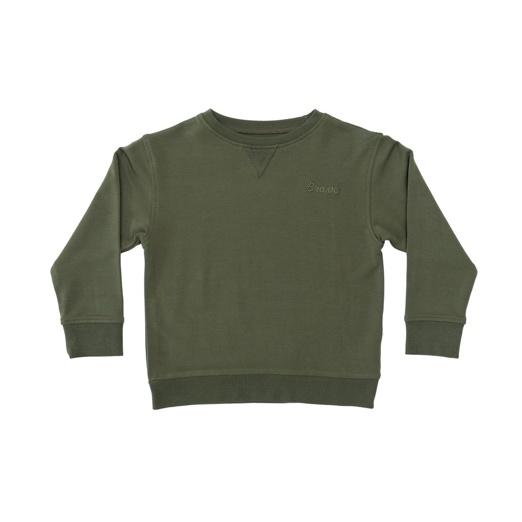 Olive with Brave Embroidered Bamboo French Terry Pullover