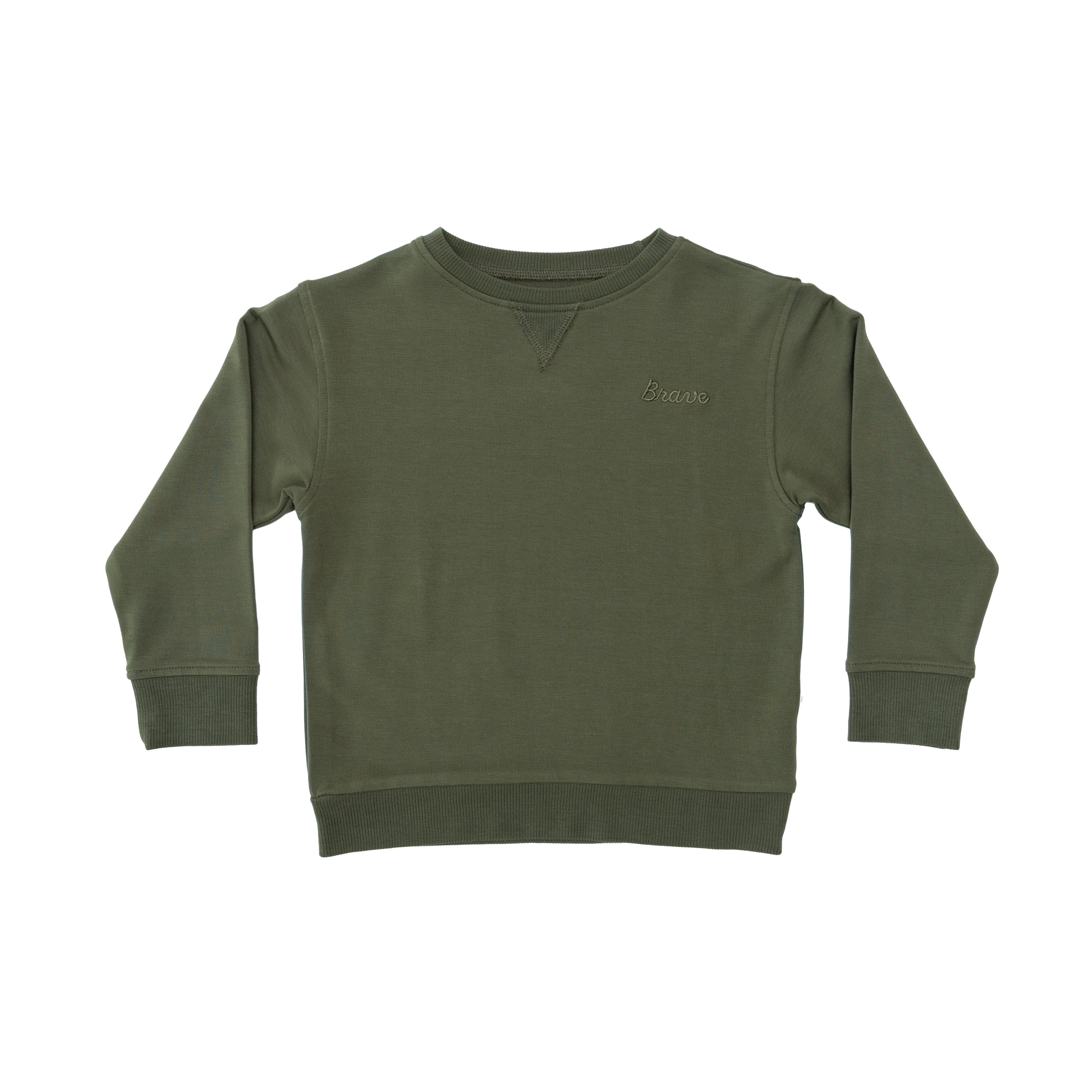 Olive with Brave Embroidered Bamboo French Terry Pullover & Jogger Set