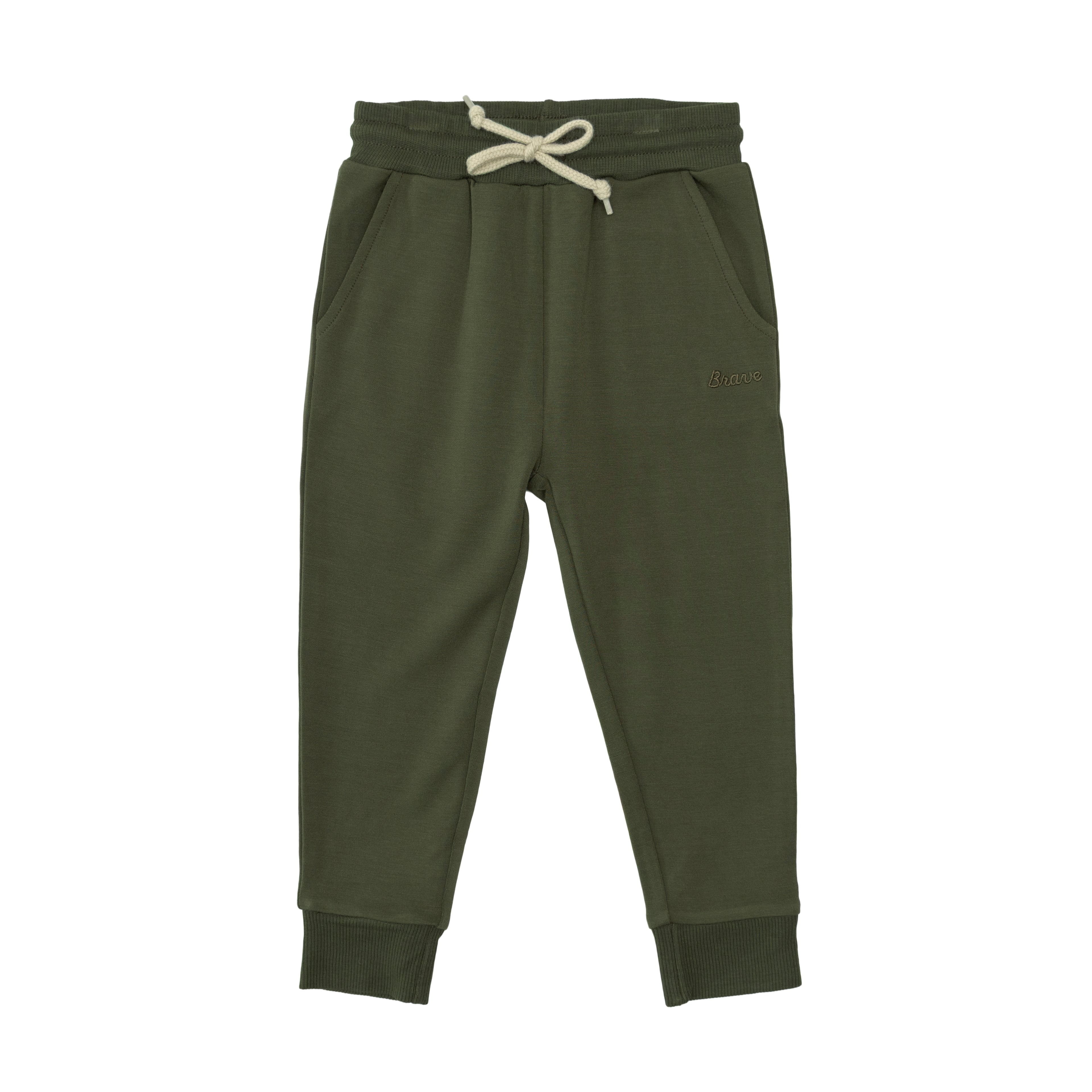 Olive with Brave Embroidered Bamboo French Terry Pullover & Jogger Set