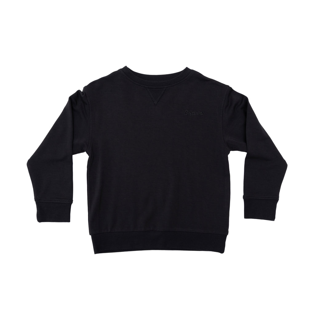 Jet Black with Brave Embroidered Bamboo French Terry Pullover