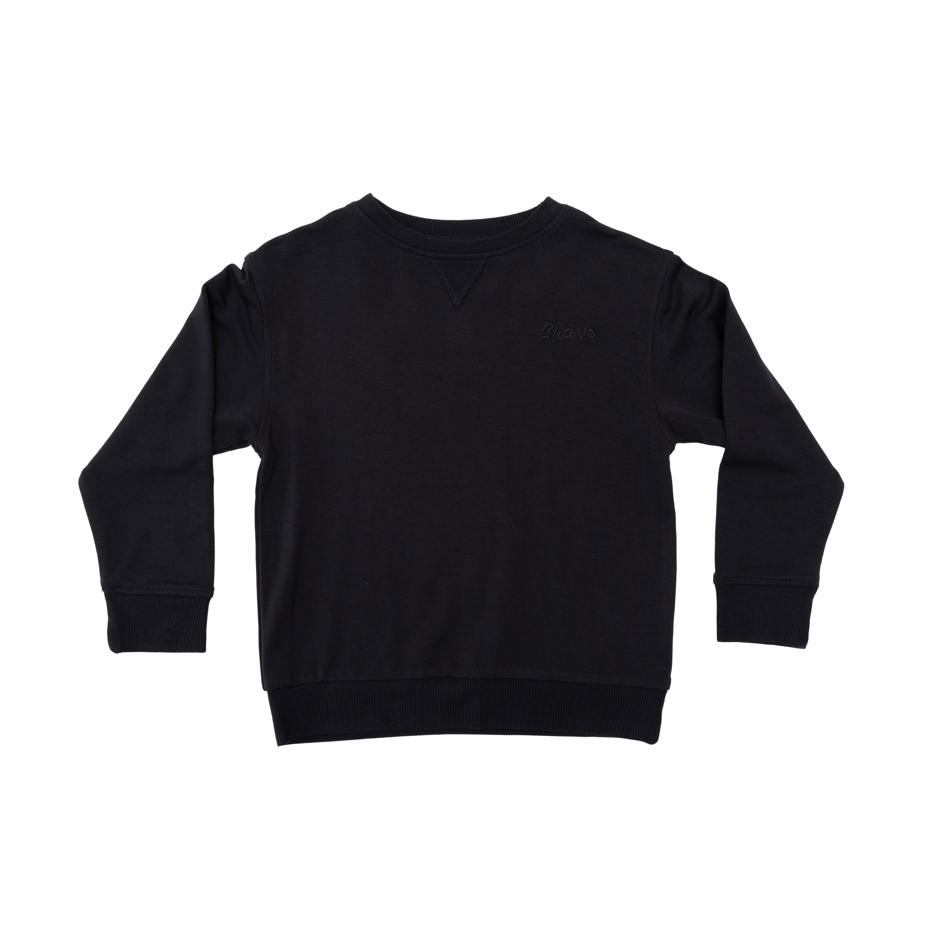 Jet Black with Brave Embroidered Bamboo French Terry Pullover
