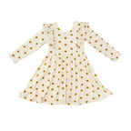 Sunflowers Small Ribbed Ruffle Long Sleeve Dress