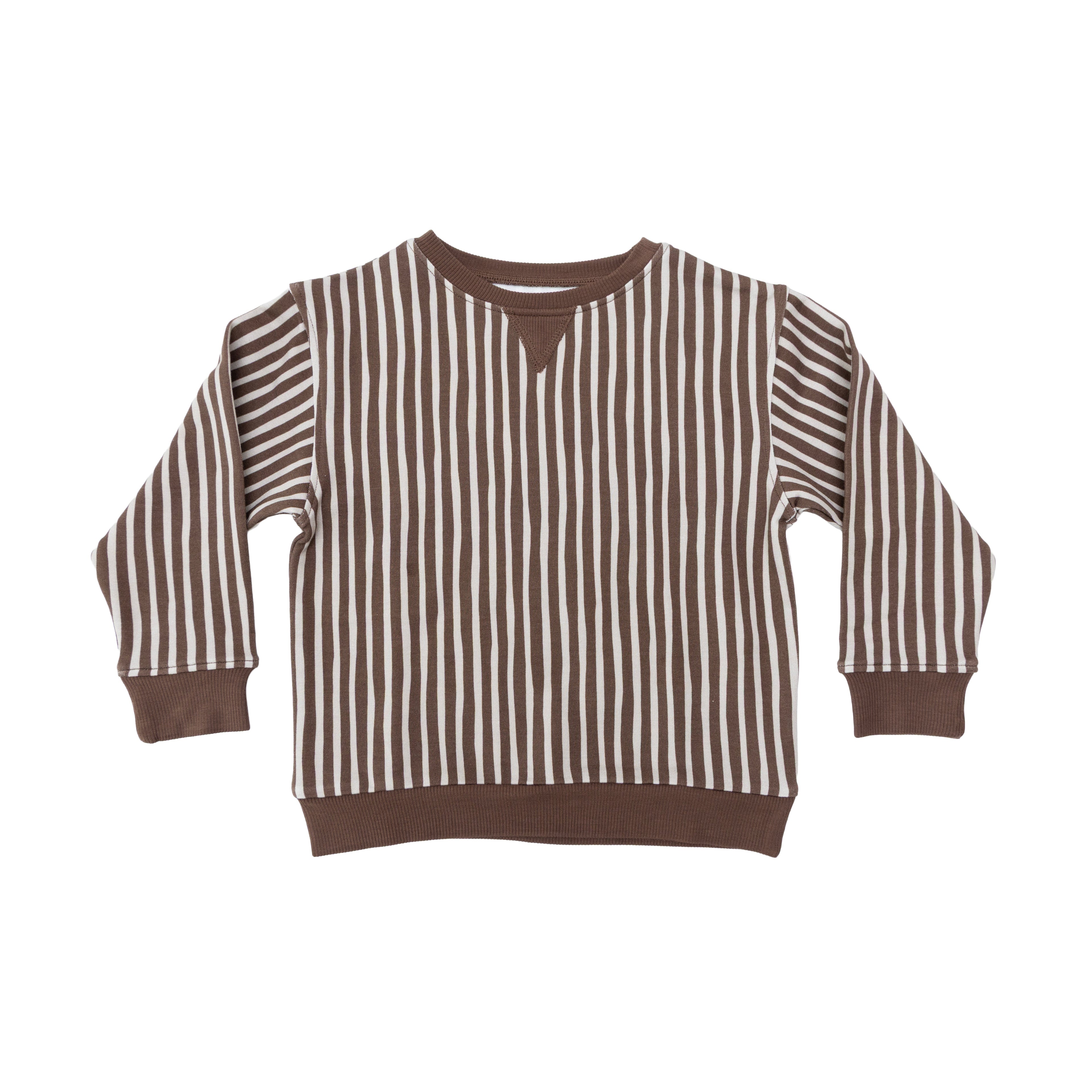 Brown Vertical Stripe Bamboo French Terry Pullover