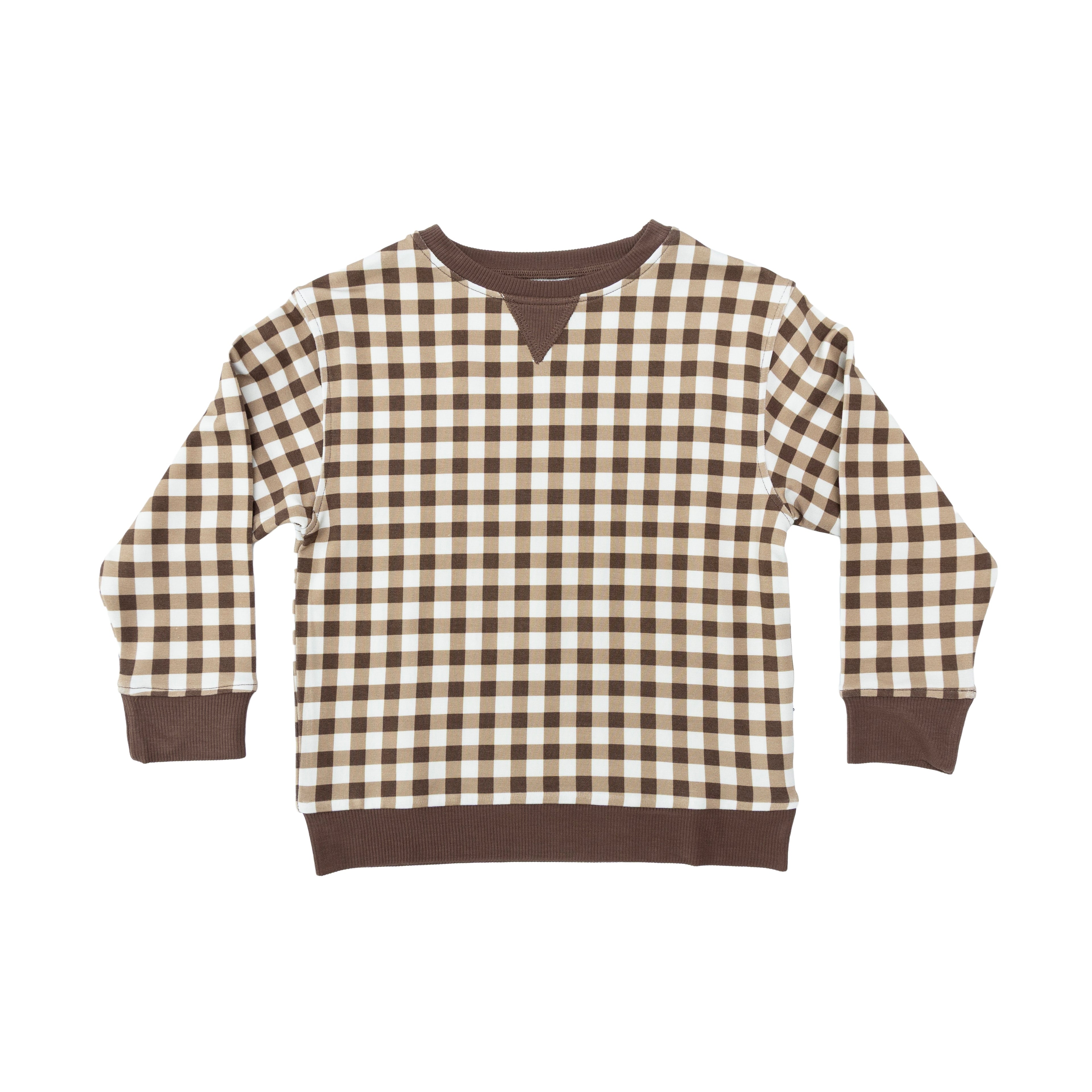 Dark Brown Gingham Bamboo French Terry Pullover