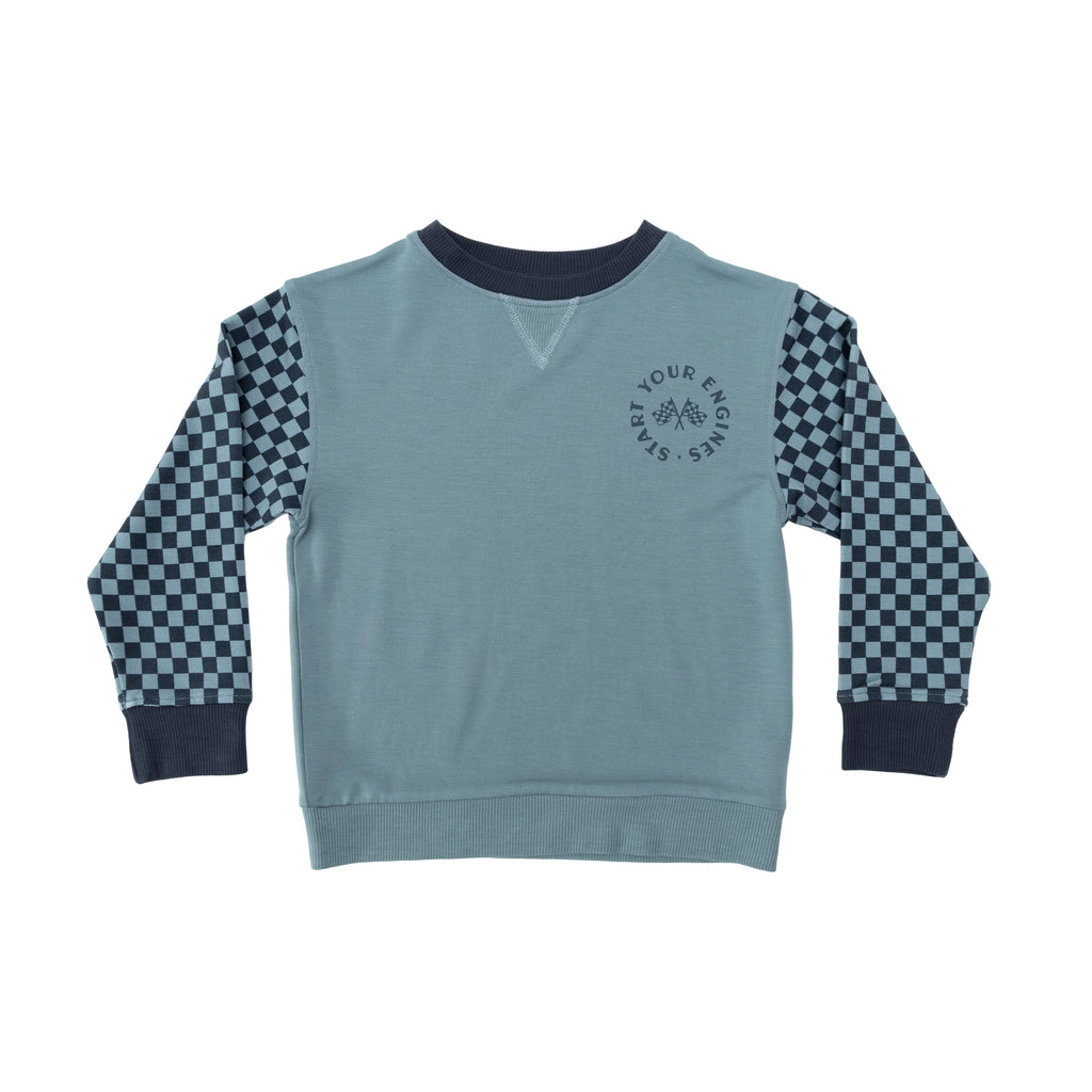 Slate Blue Start Your Engines Bamboo French Terry Pullover