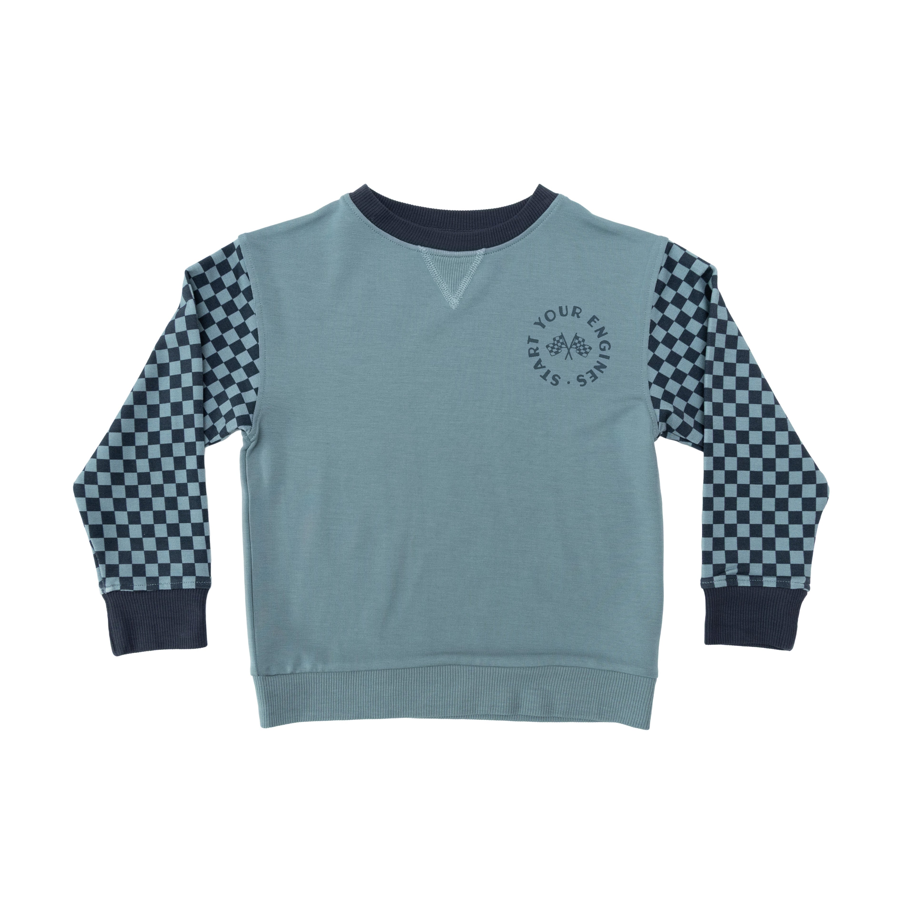 Slate Blue Start Your Engines Bamboo French Terry Pullover
