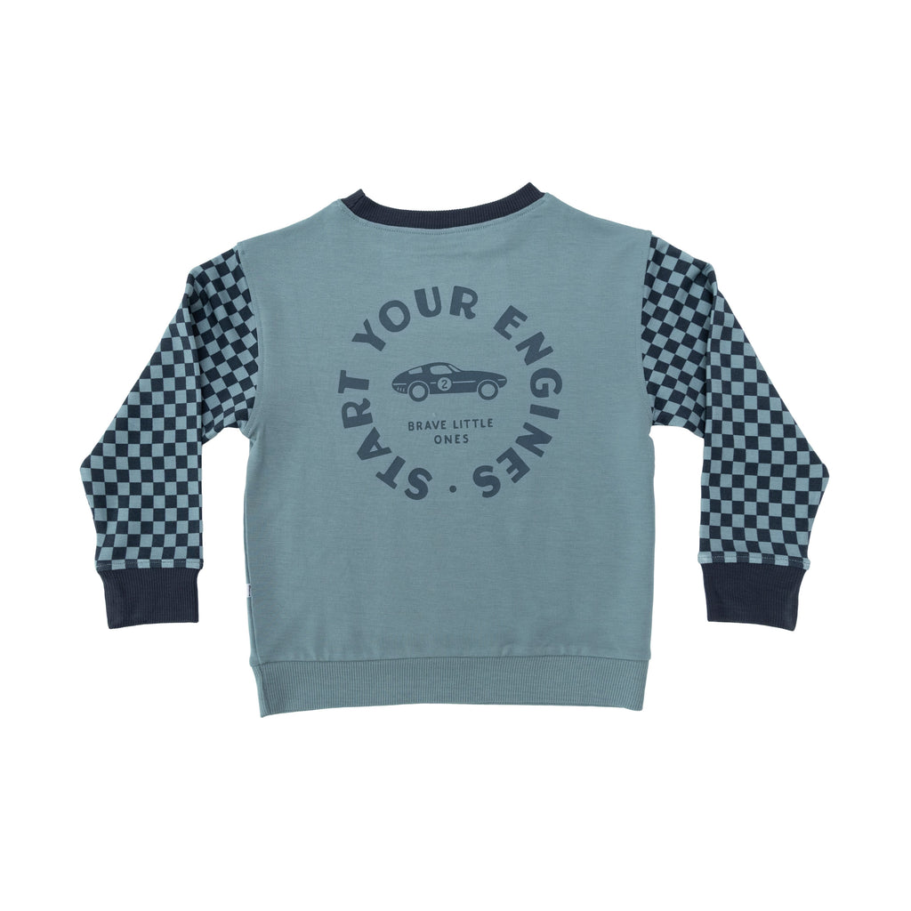 Slate Blue Start Your Engines Bamboo French Terry Pullover