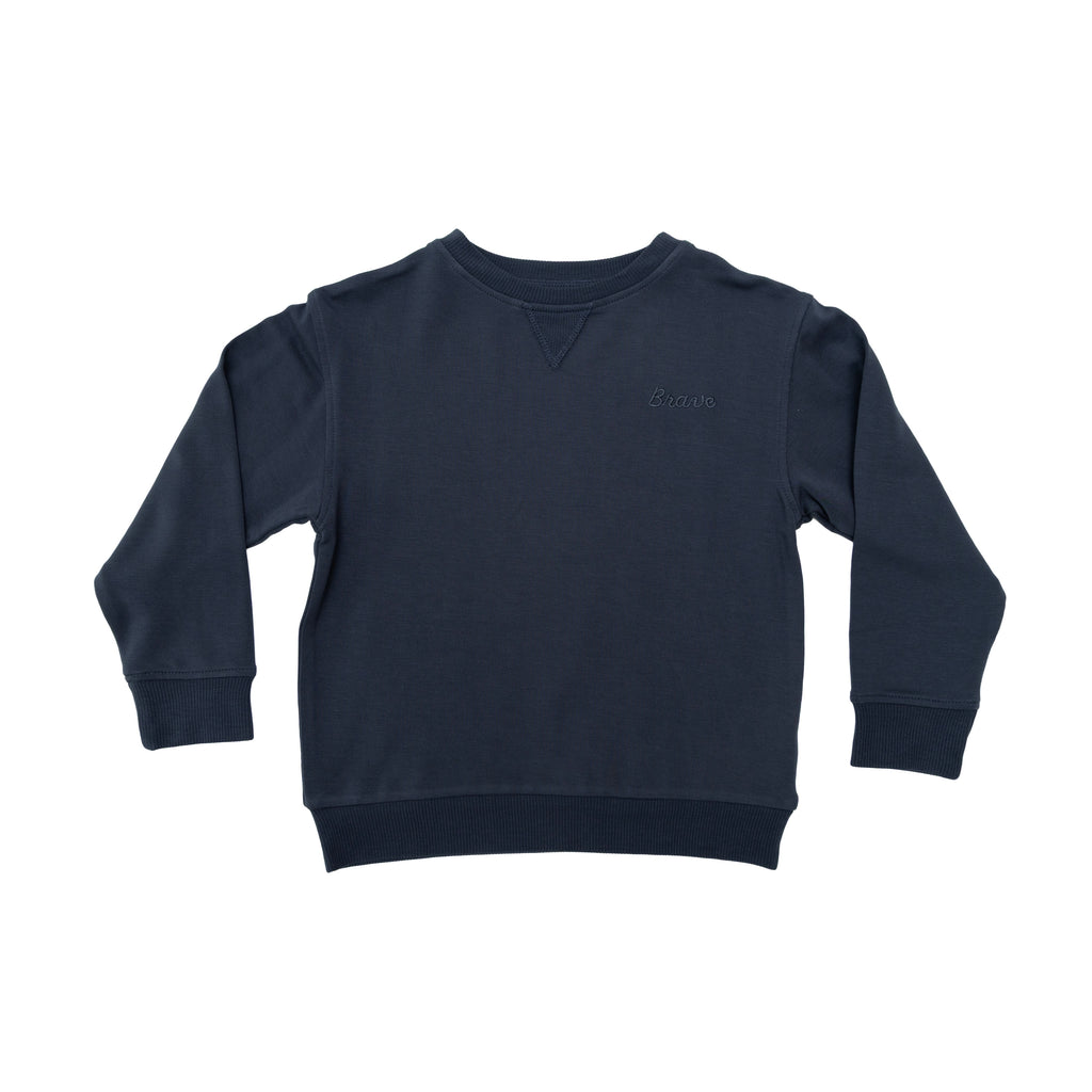 Dark Navy with Brave Embroidered Bamboo French Terry Pullover