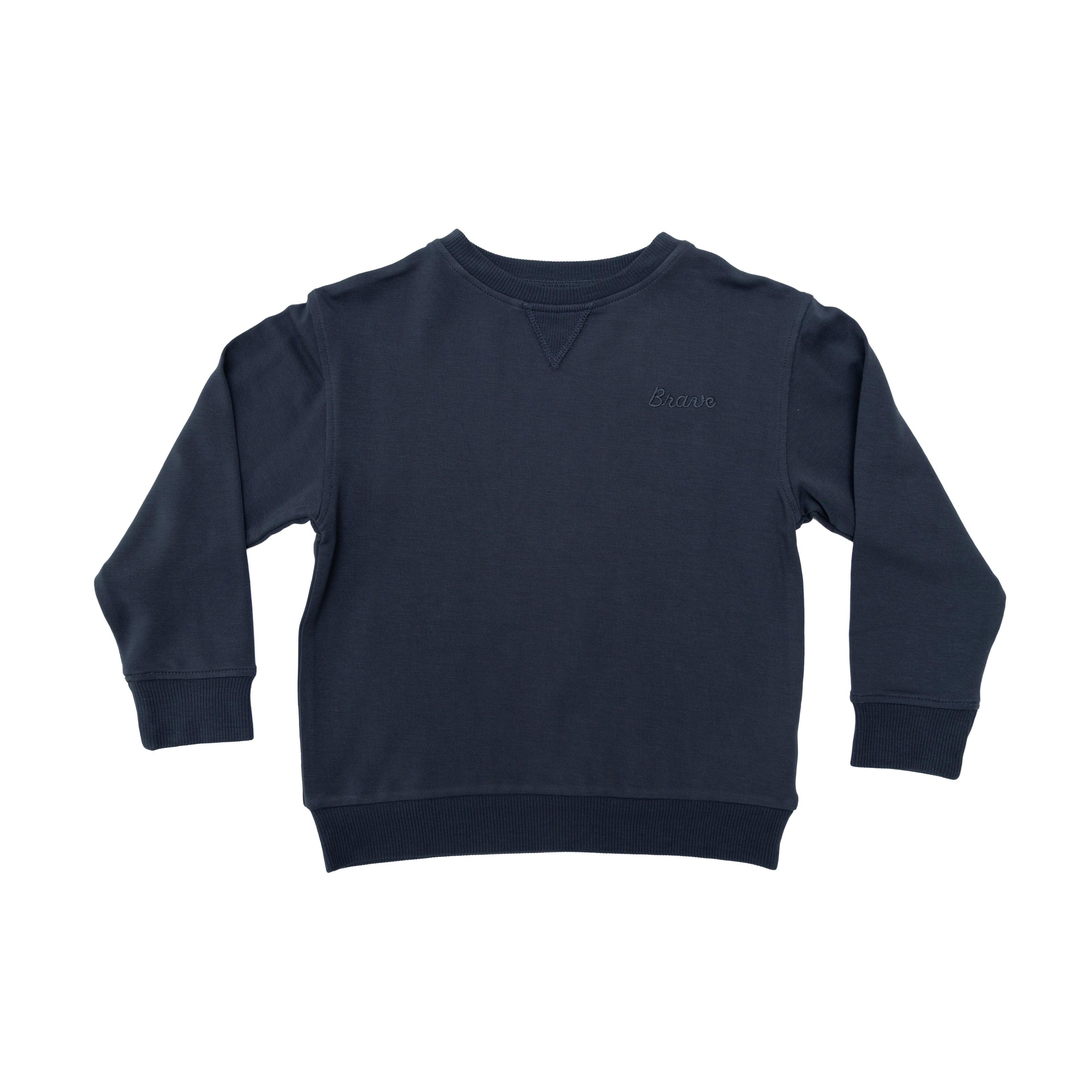 Dark Navy with Brave Embroidered Bamboo French Terry Pullover