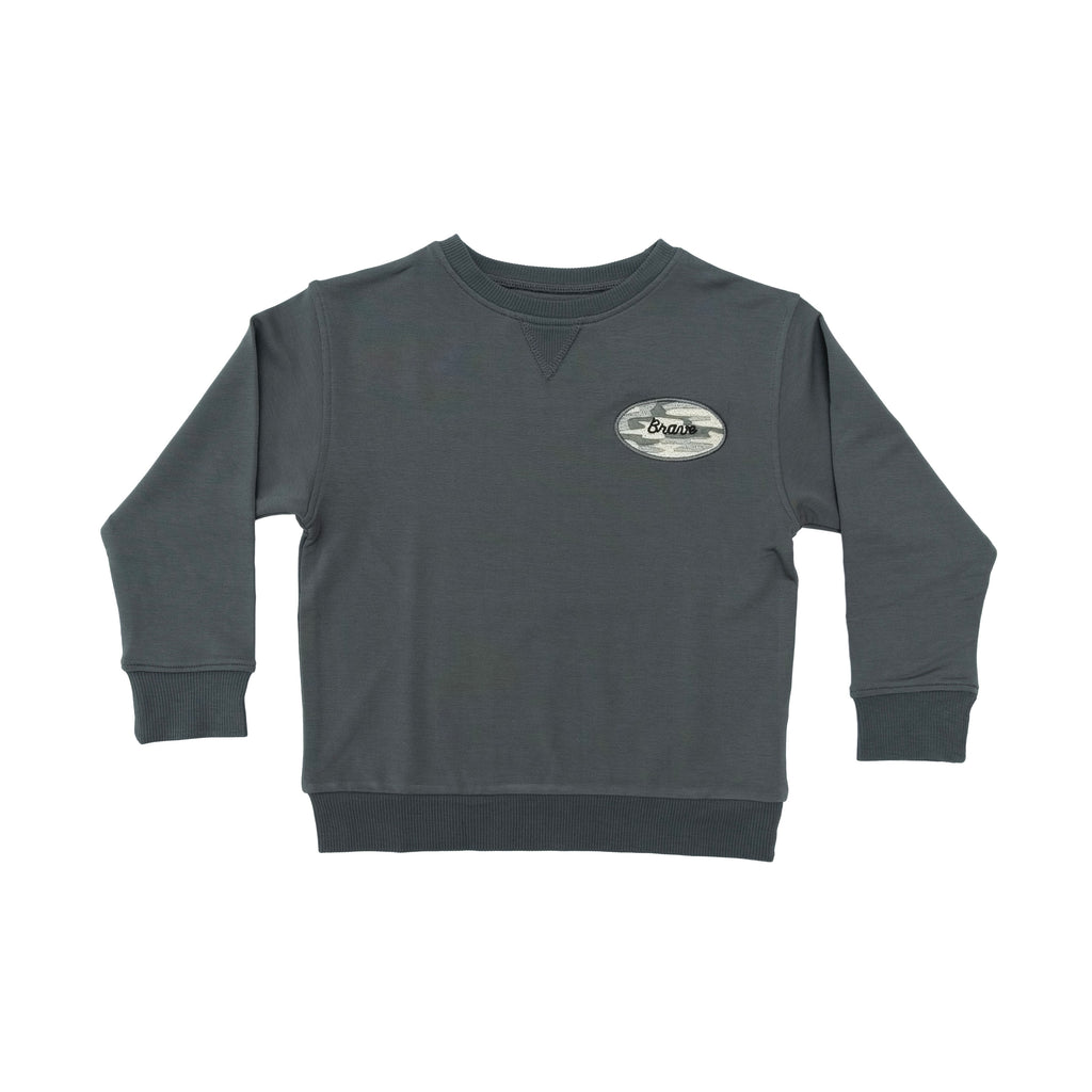 Midnight Charcoal With Camo Patch Bamboo French Terry Pullover