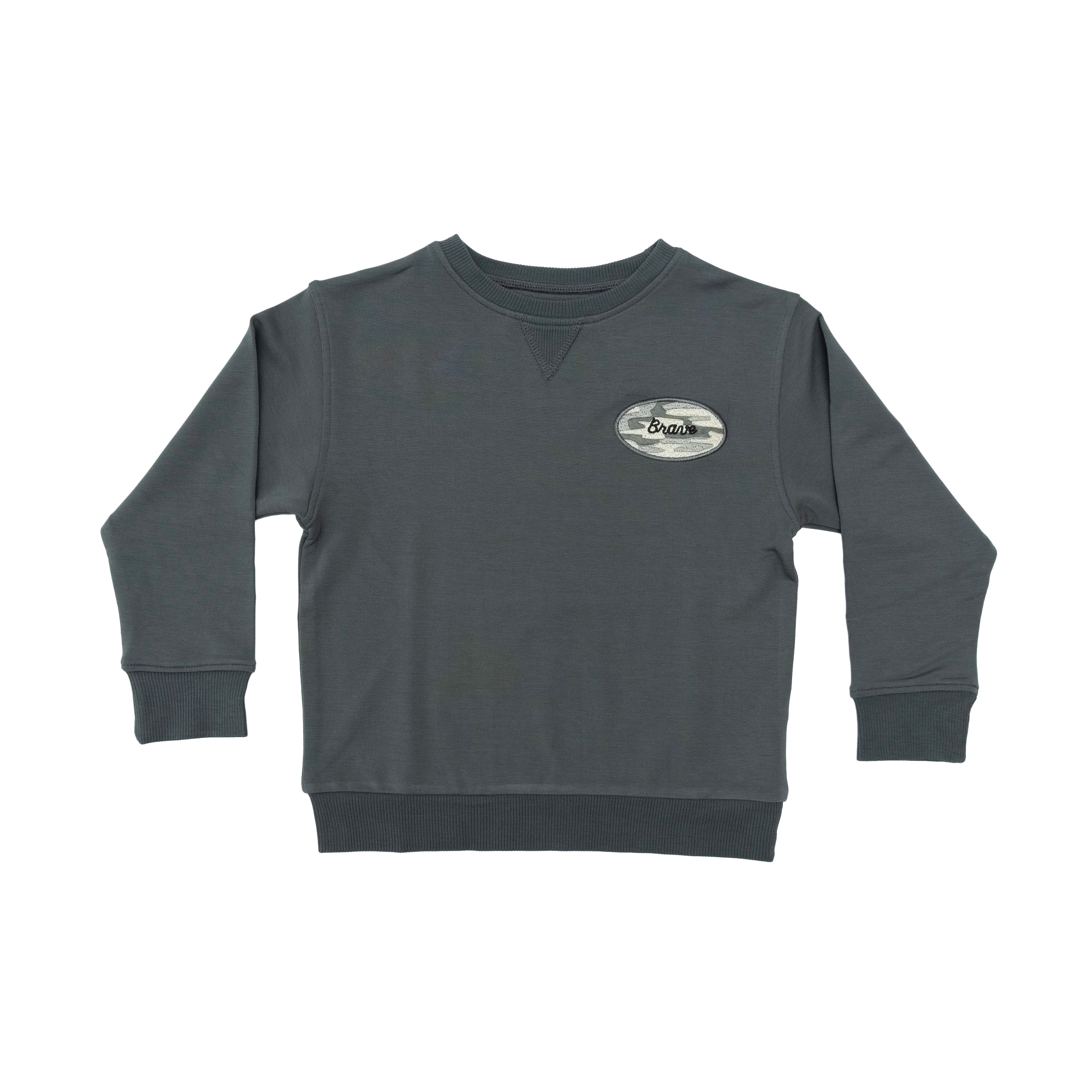 Midnight Charcoal With Camo Patch Bamboo French Terry Pullover
