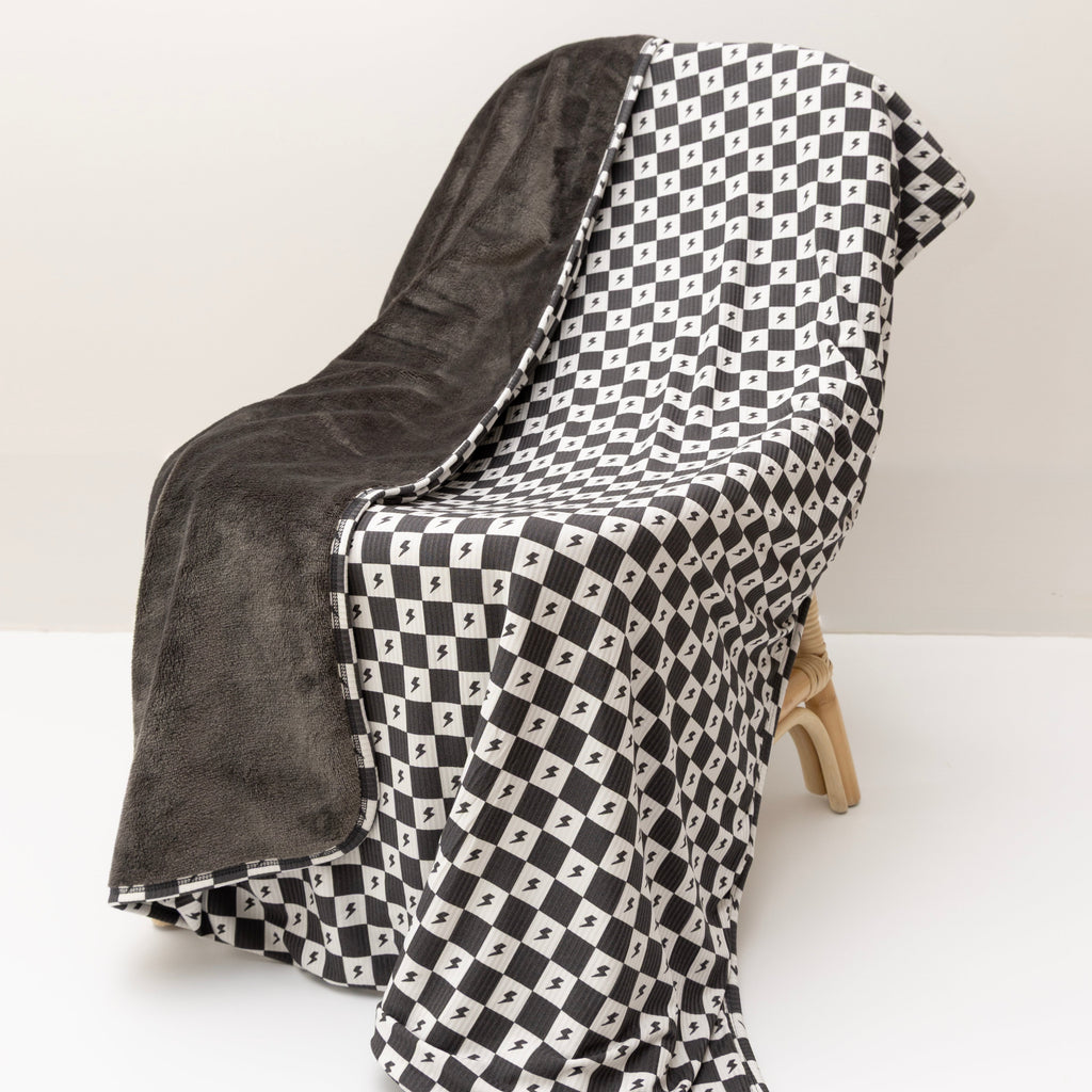 Checkered Lightning Bolt Small Ribbed Toddler Blanket