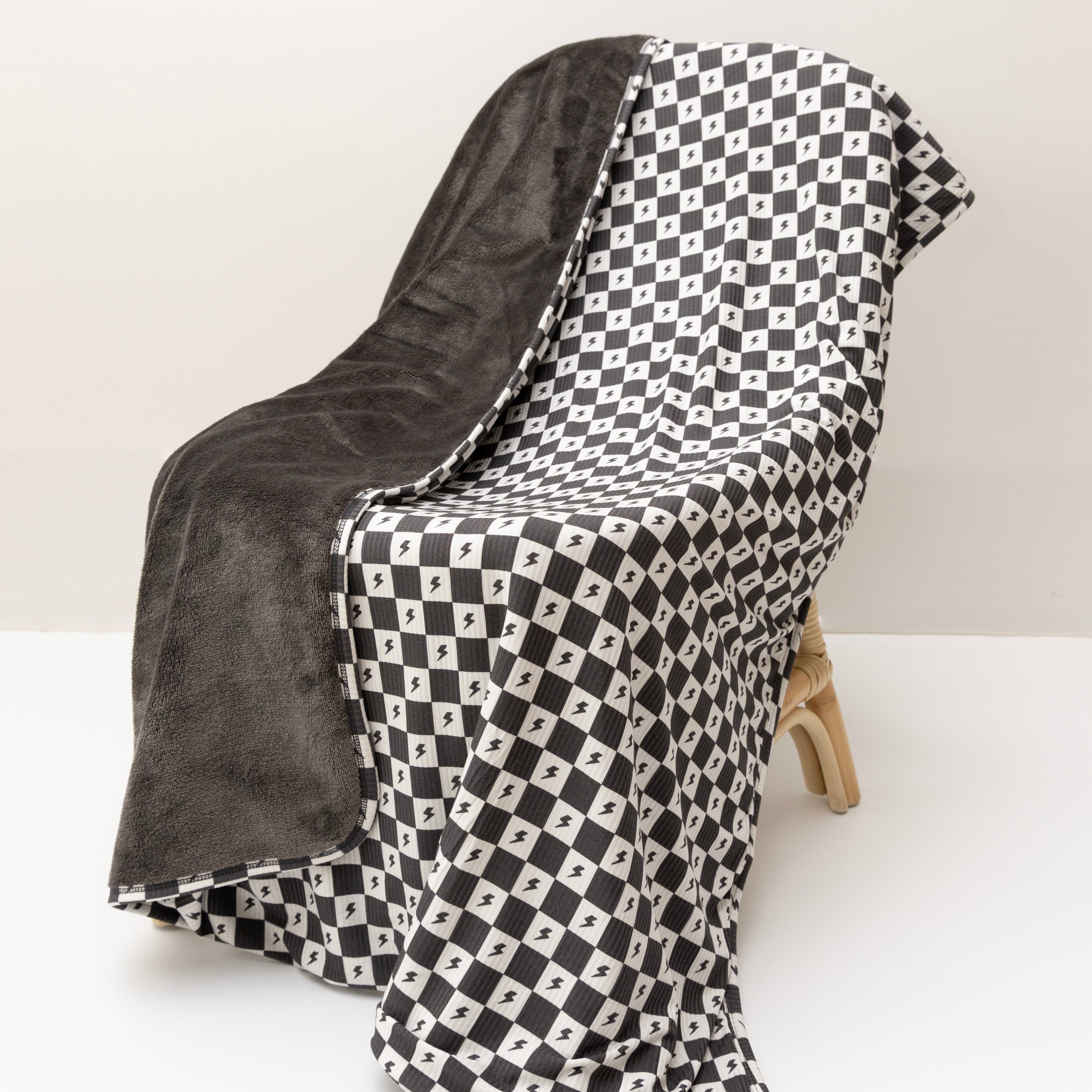 Checkered Lightning Bolt Small Ribbed Toddler Blanket