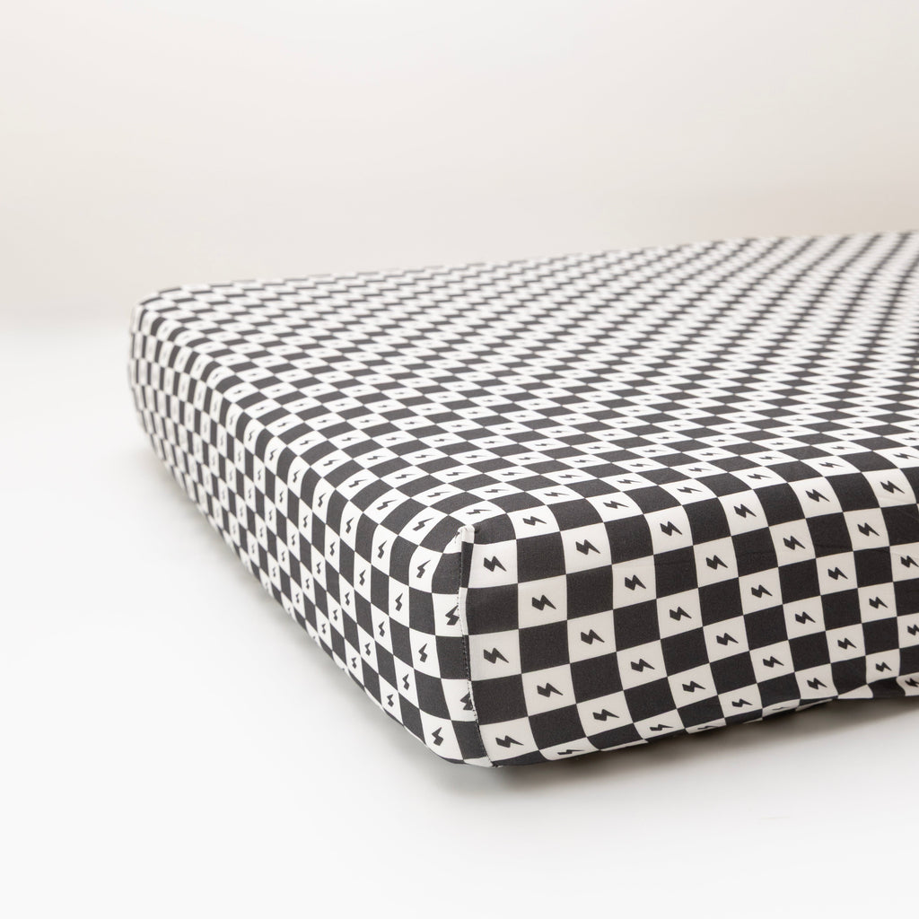 Checkered Lightning Bolt Crib Sheet