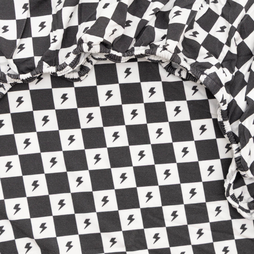 Checkered Lightning Bolt Crib Sheet