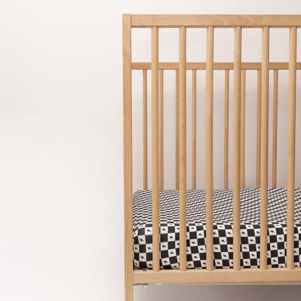 Checkered Lightning Bolt Crib Sheet