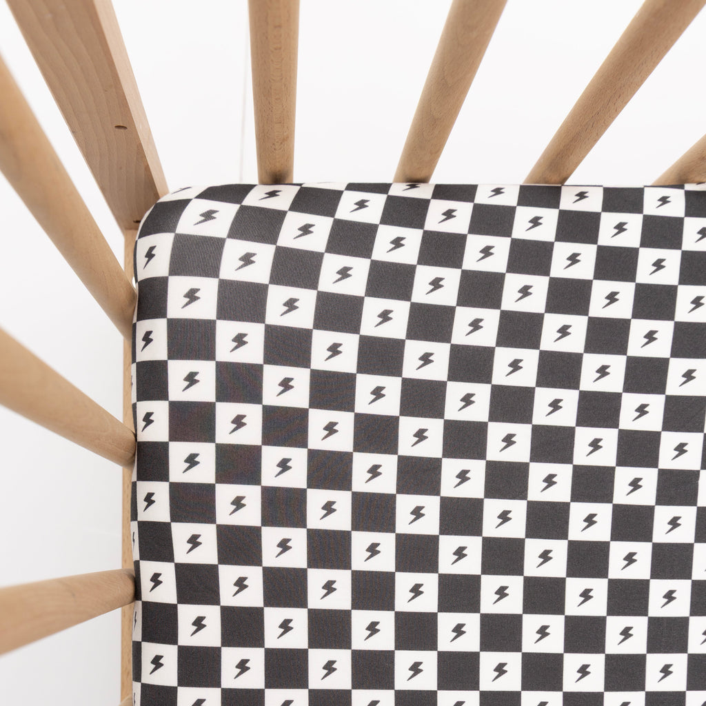 Checkered Lightning Bolt Crib Sheet