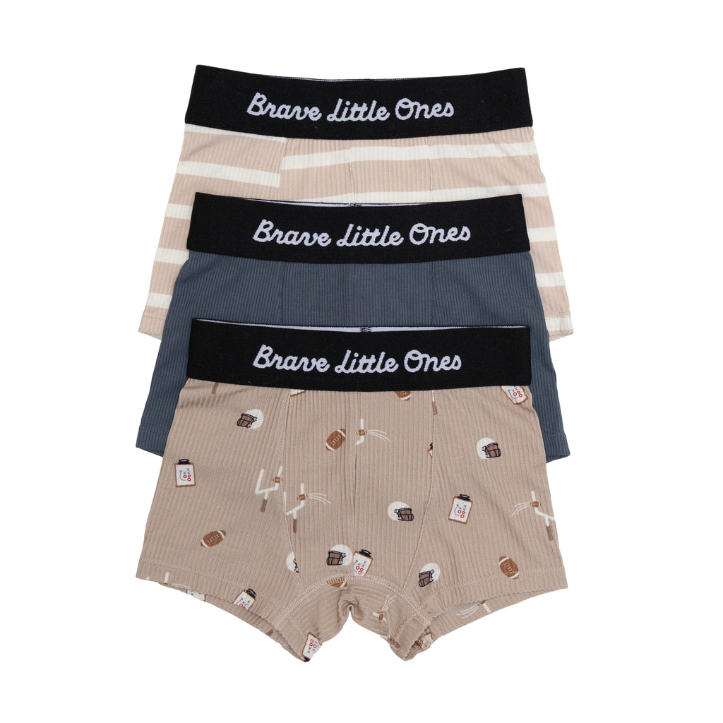 Football, Dark Steel Blue and Tan Wide Stripe Boxer Brief 3 pack