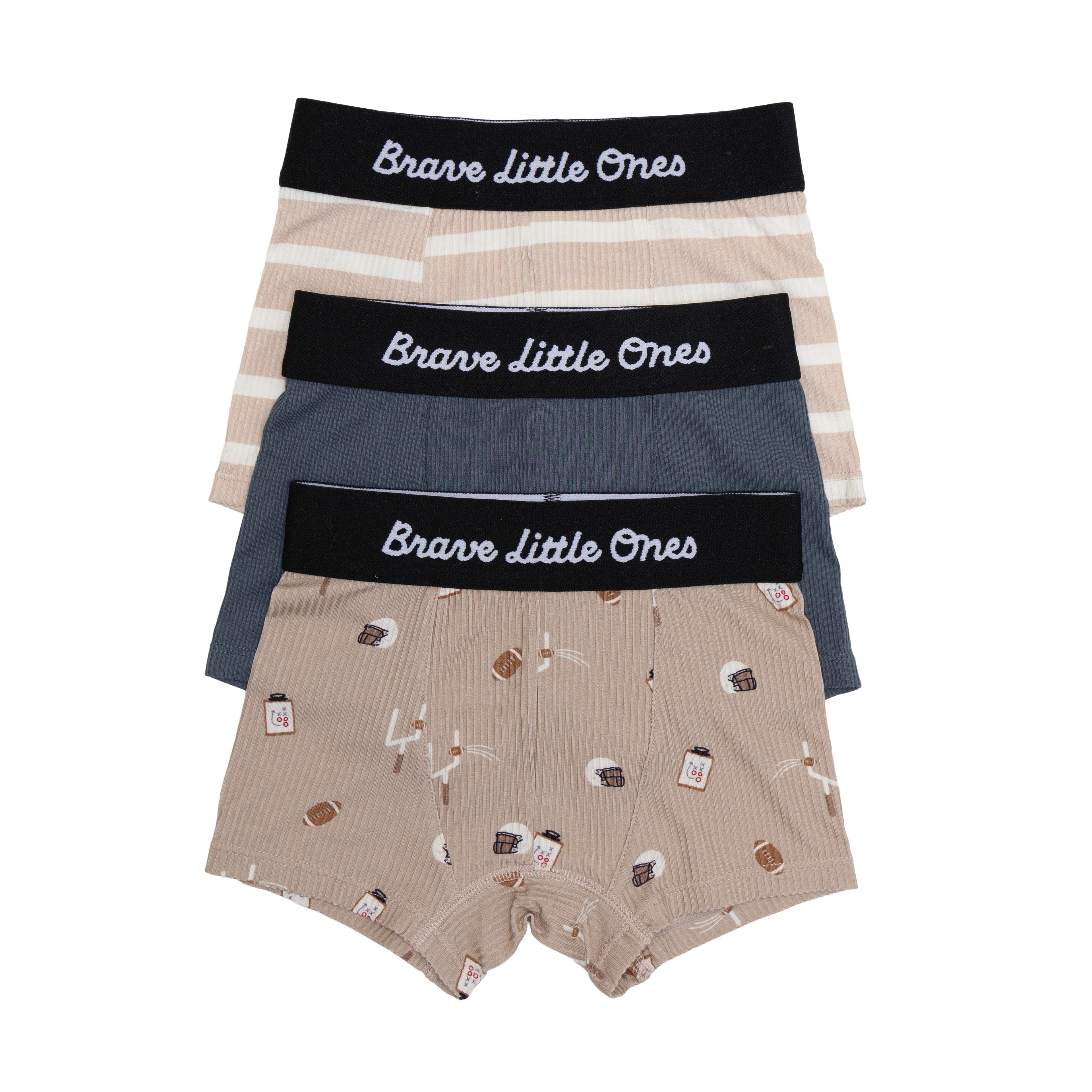 Football, Dark Steel Blue and Tan Wide Stripe Boxer Brief 3 pack